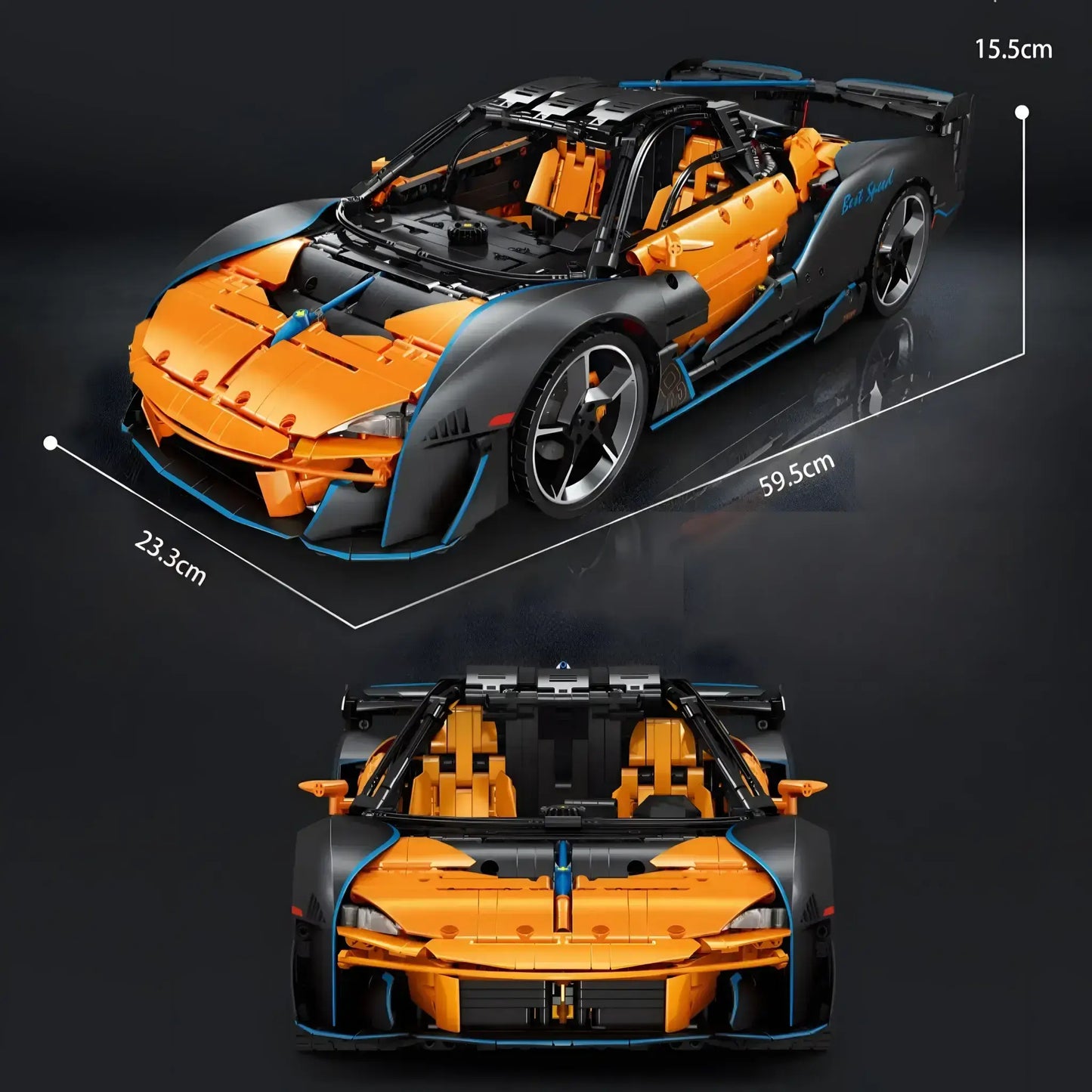 product size of eikee y18001 mclaren sbare p1 technic car building blocks set model car