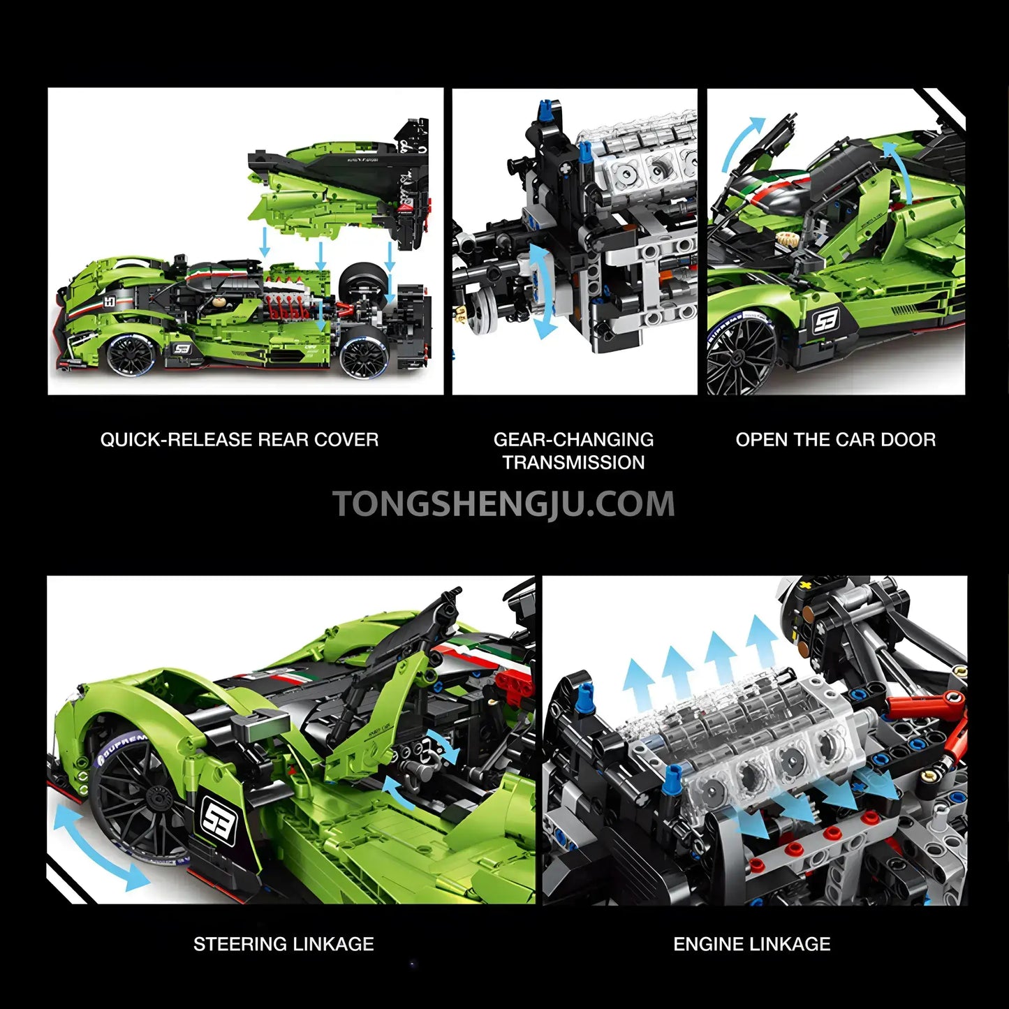Tongshengju Technic Lambo Lemans SC63 Racing Building Blocks Set For Adults Collectible (3771PCS)