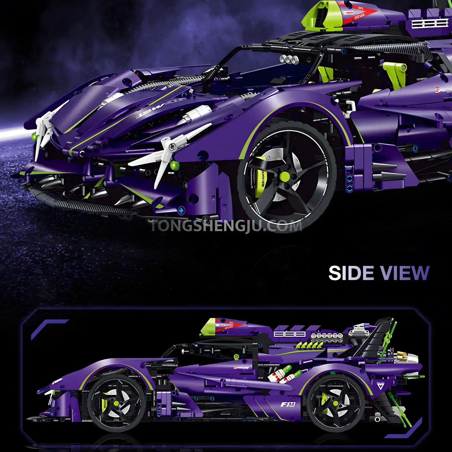 side view of guly 10614 apollo evo sports car building blocks set model car