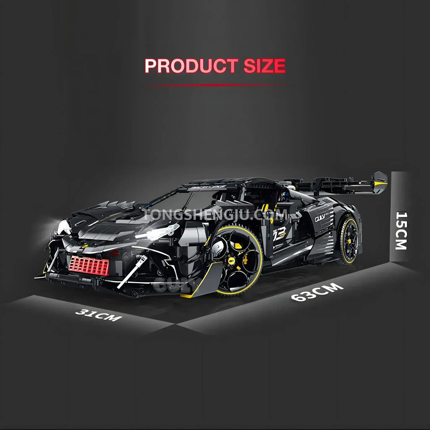 product size of guly 10627 technic series ferrari 296 sports car building blocks set model car