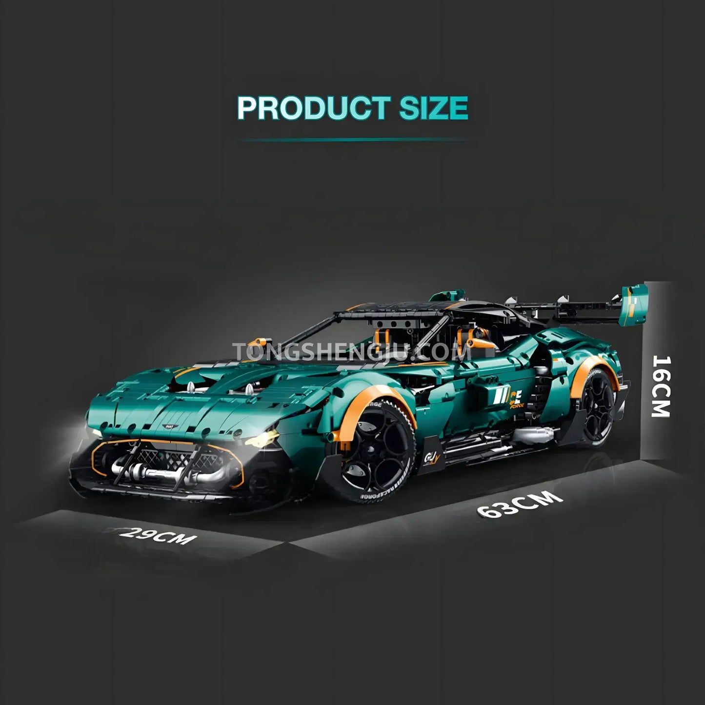 product size of guly 10647 technic aston martin vulcan sports car building blocks set model car