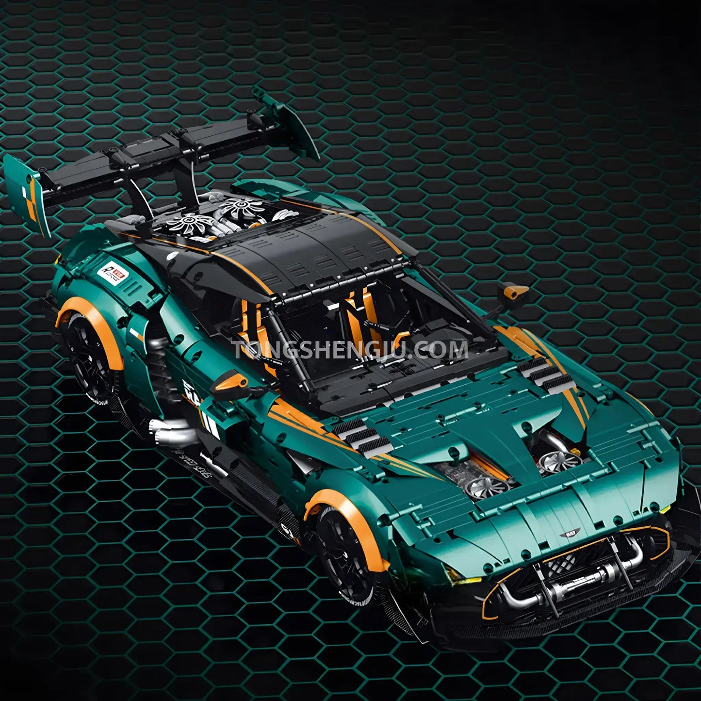 side view of guly 10647 technic aston martin vulcan sports car building blocks set model car