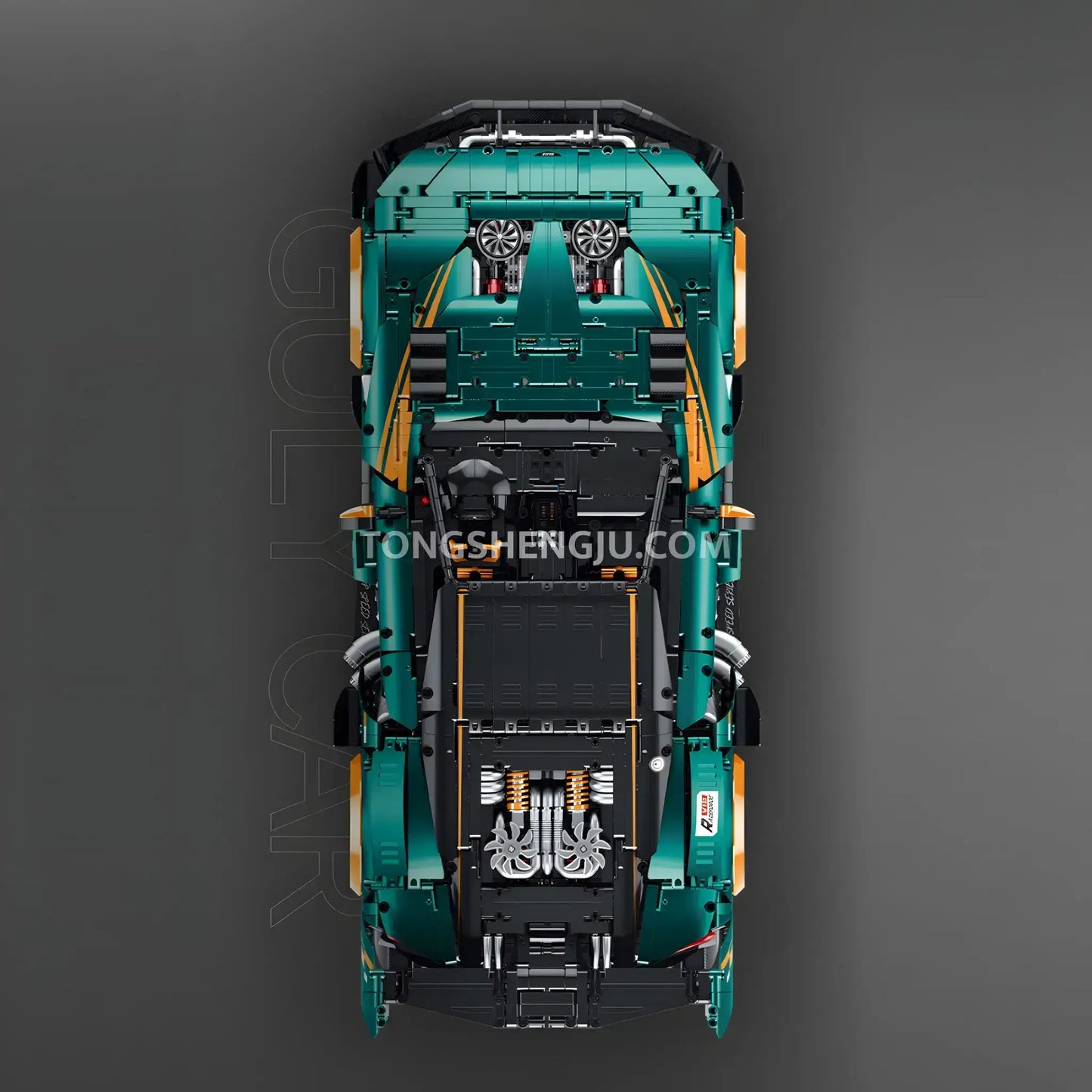 top view of guly 10647 technic aston martin vulcan sports car building blocks set model car