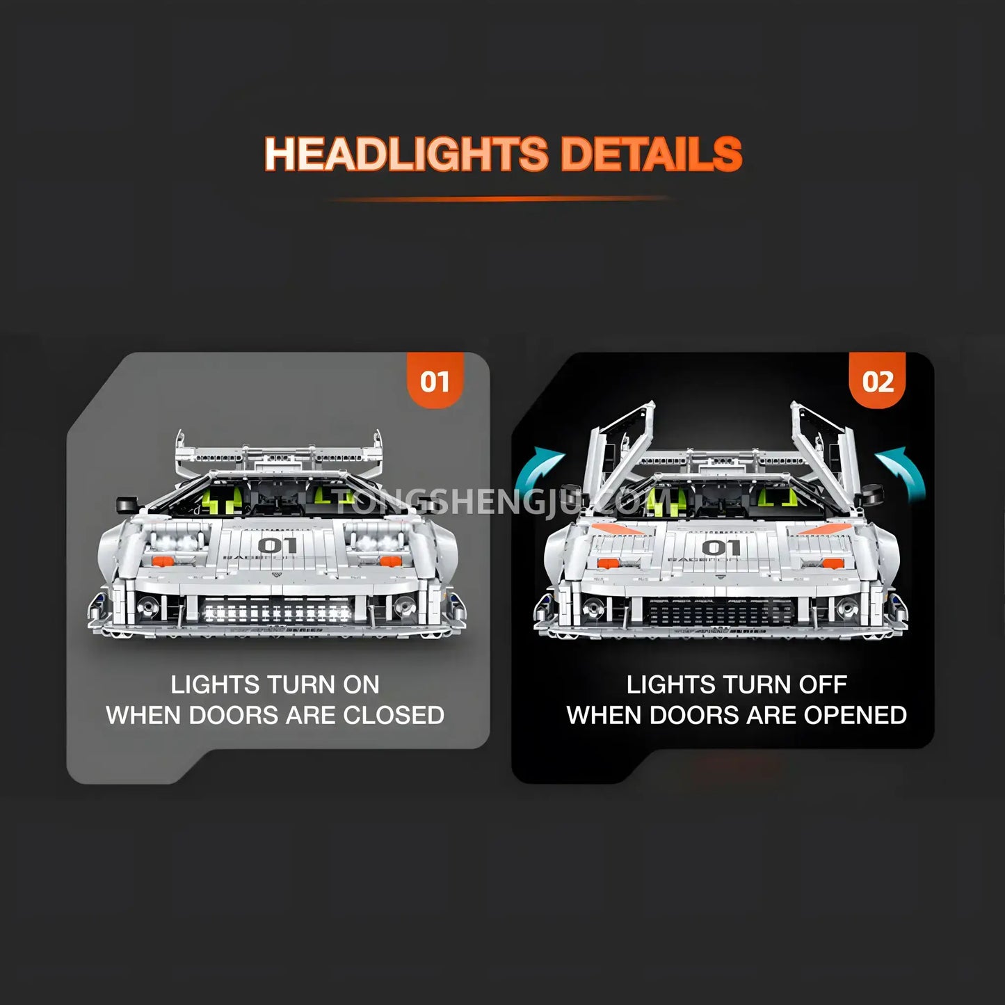 guly 10649 technic lamborghini lp5000 sports car building blocks set model car headlights details