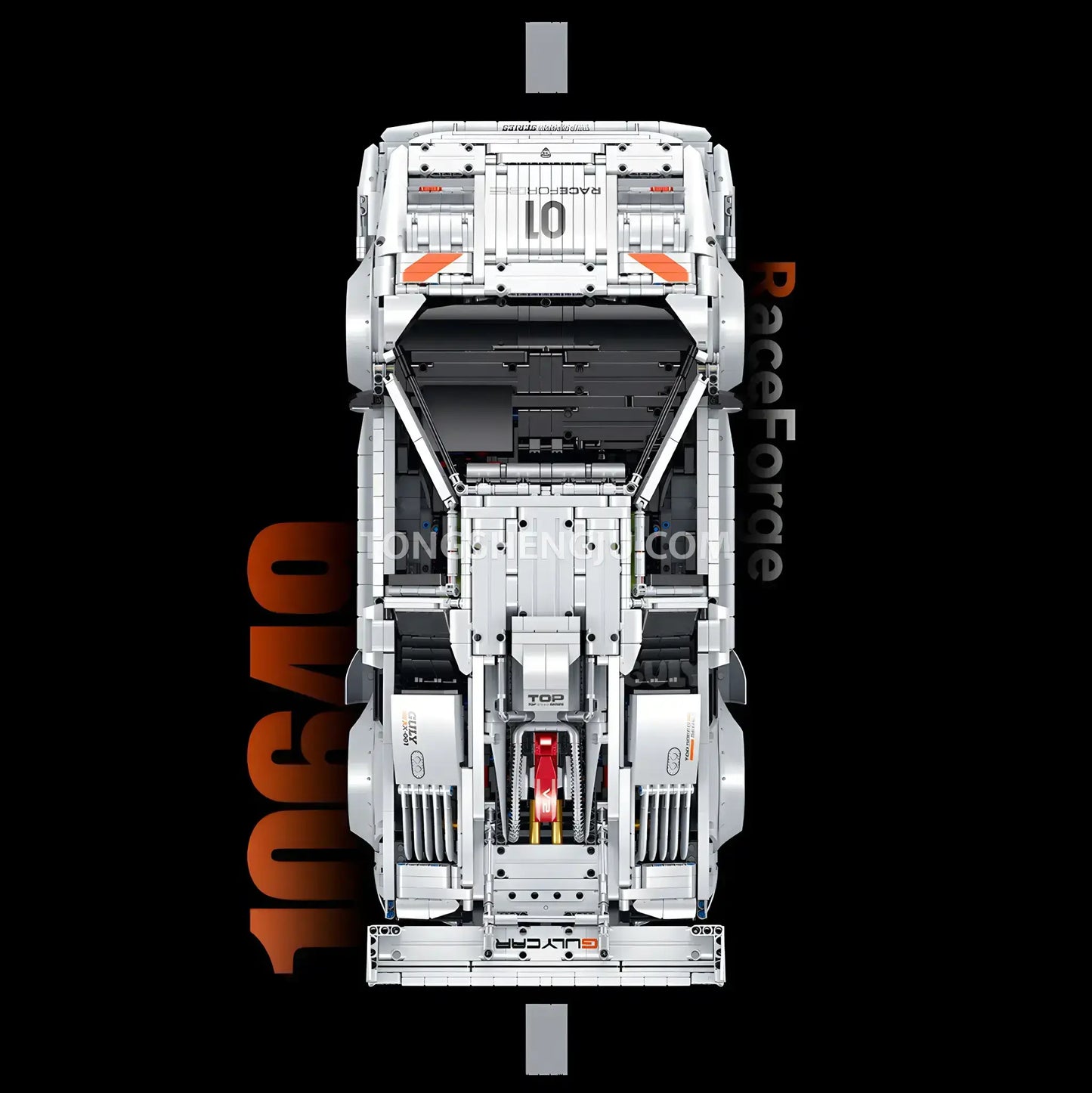 top view of guly 10649 technic lamborghini lp5000 sports car building blocks set model car