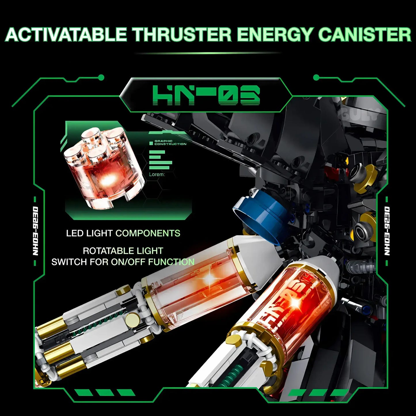 guly 80506 hn-03 dark sazabi model mecha building blocks toy activatable thruster energy canister
