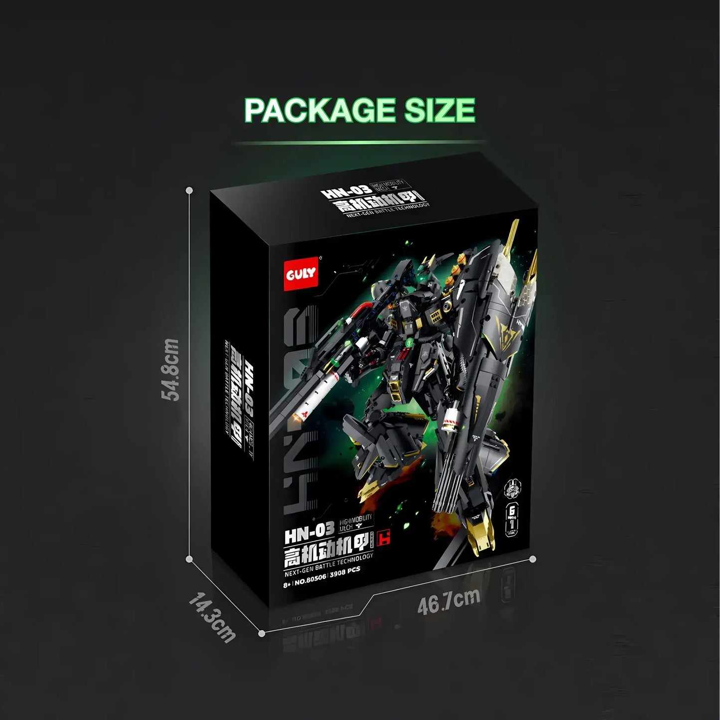 package size of guly 80506 hn-03 dark sazabi model mecha building blocks toy
