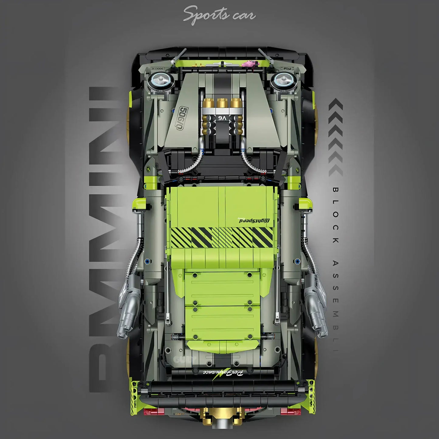top view of guly 10632 bmmini building blocks model toy car
