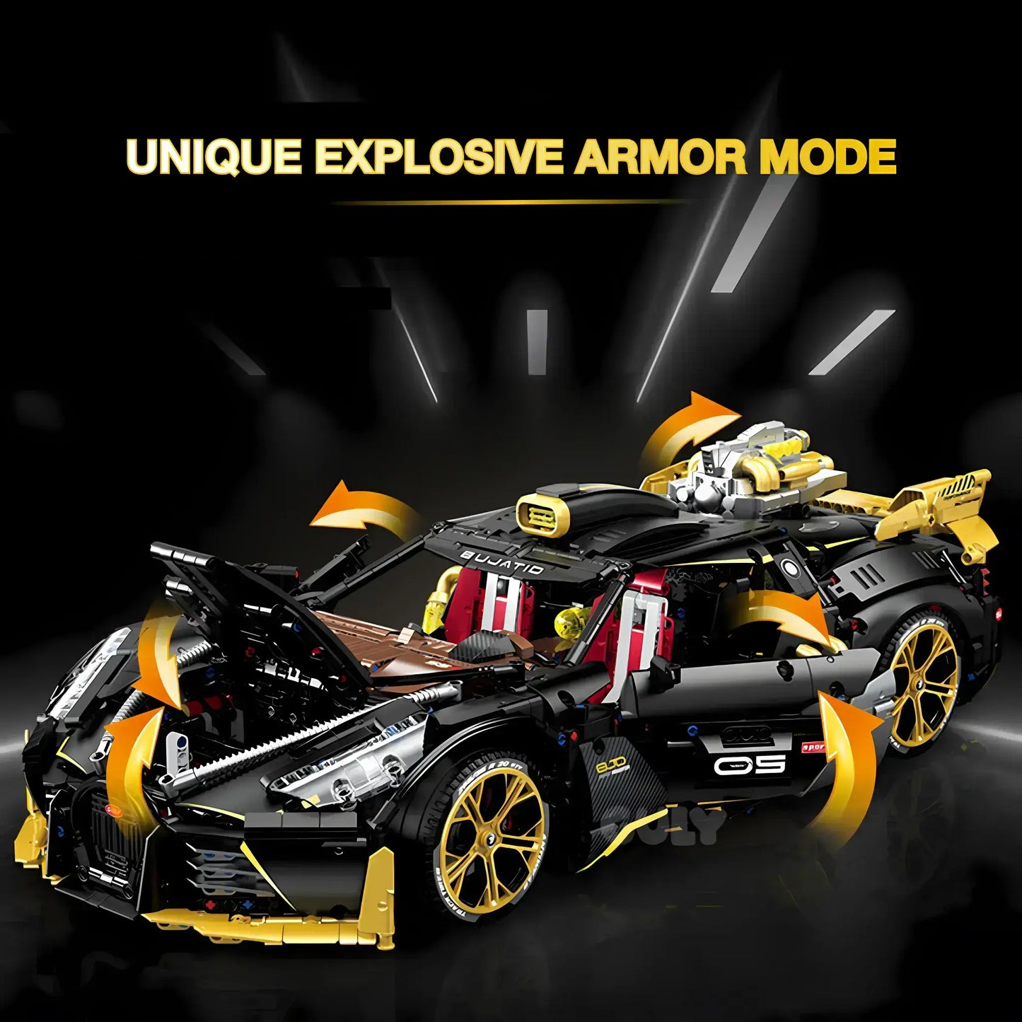 guly heiyezhis bujiadi building blocks model toy car unique explosive armor mode