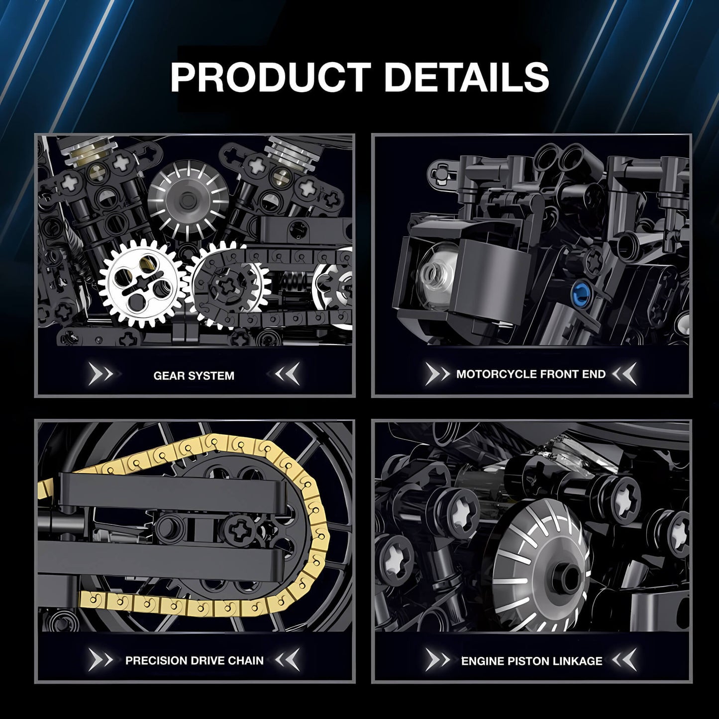 product details of halei davidson building blocks model toy motorcycle gear system and motorcyle front and precision drive chain and engine piston linkage