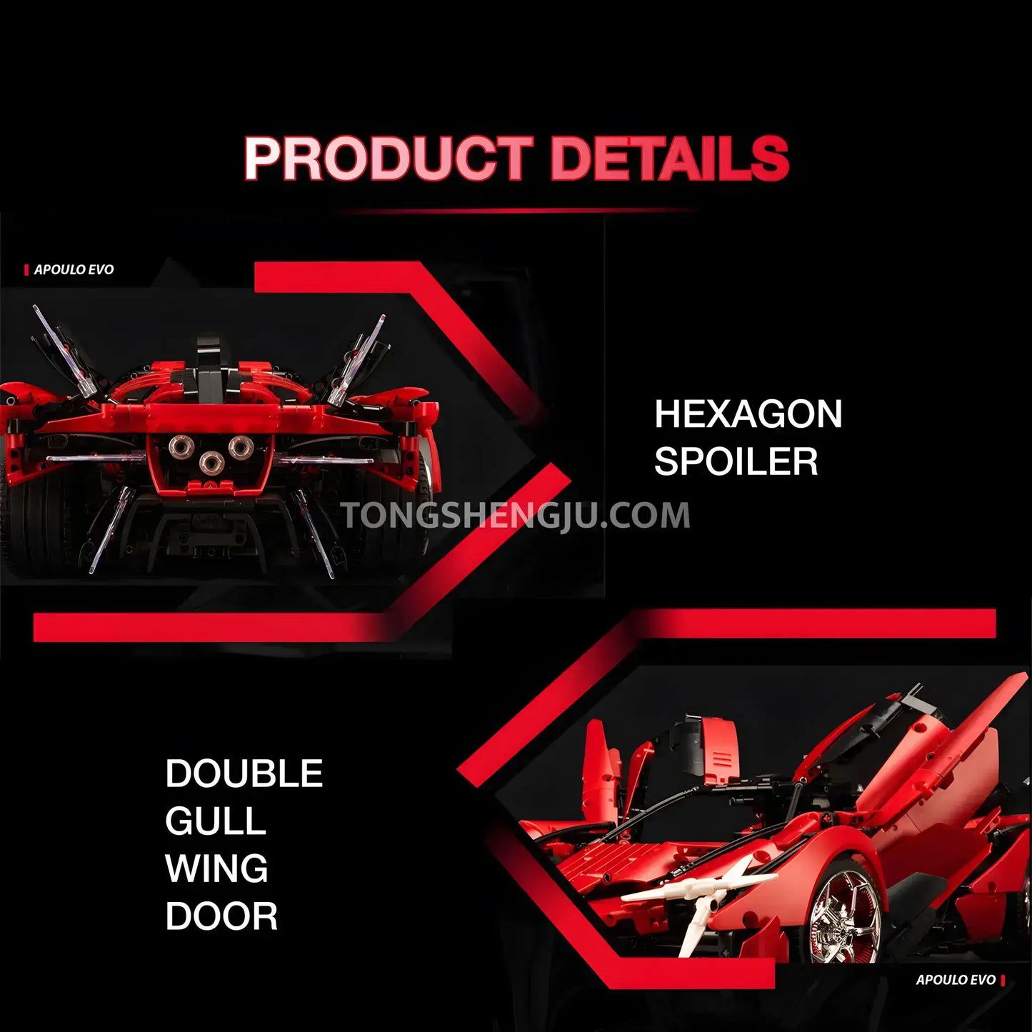 kbox 10519 apollo evo technic car building blocks set model car hexagon spoiler and double gull wing doors
