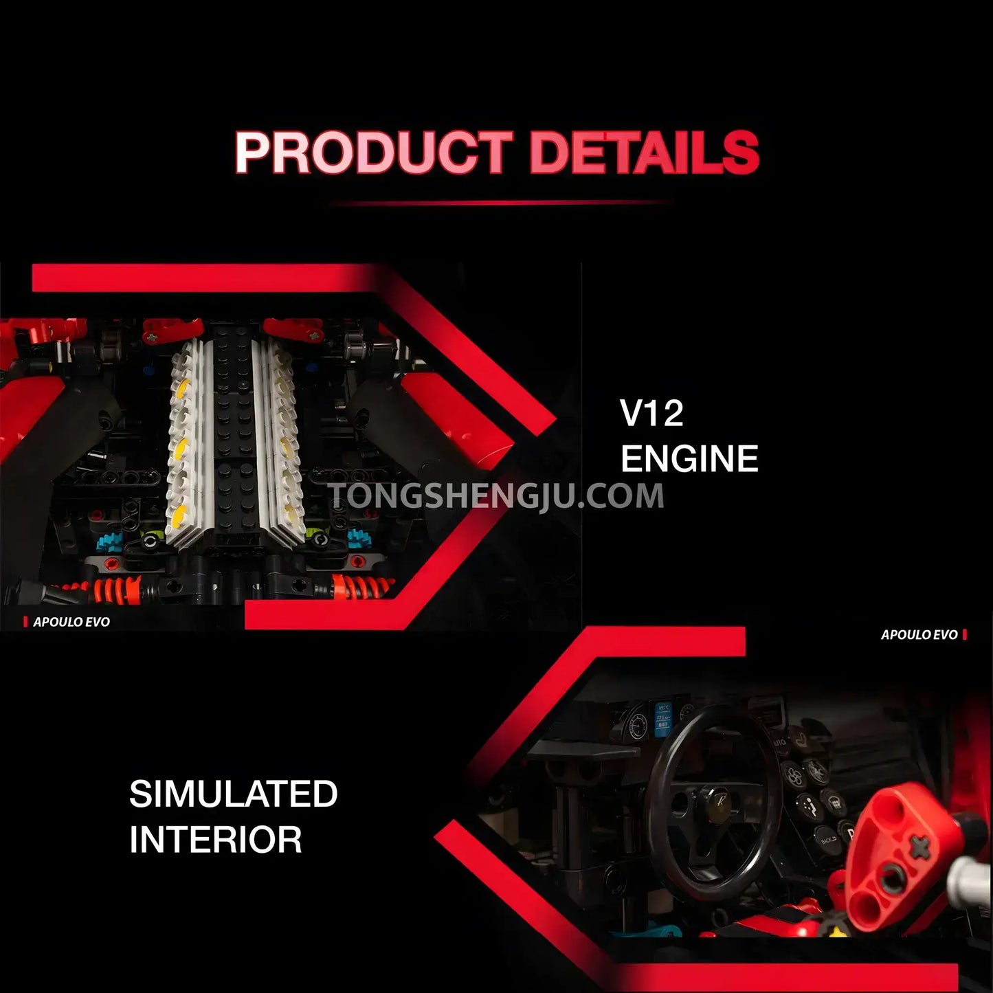 kbox 10519 apollo evo technic car building blocks set model car v12 engine and simulated interior