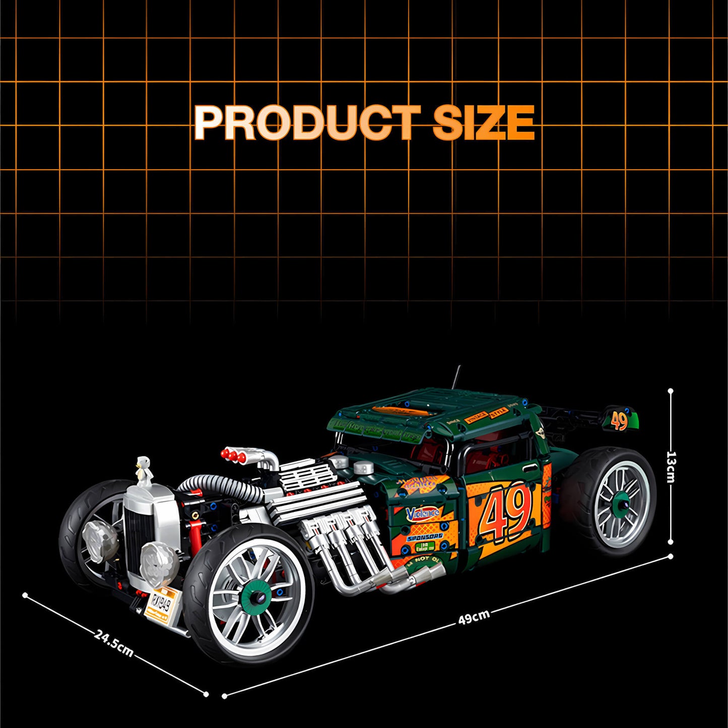 product size of kbox 10509 madilied vehicle hot rod 1949 building blocks model toy car