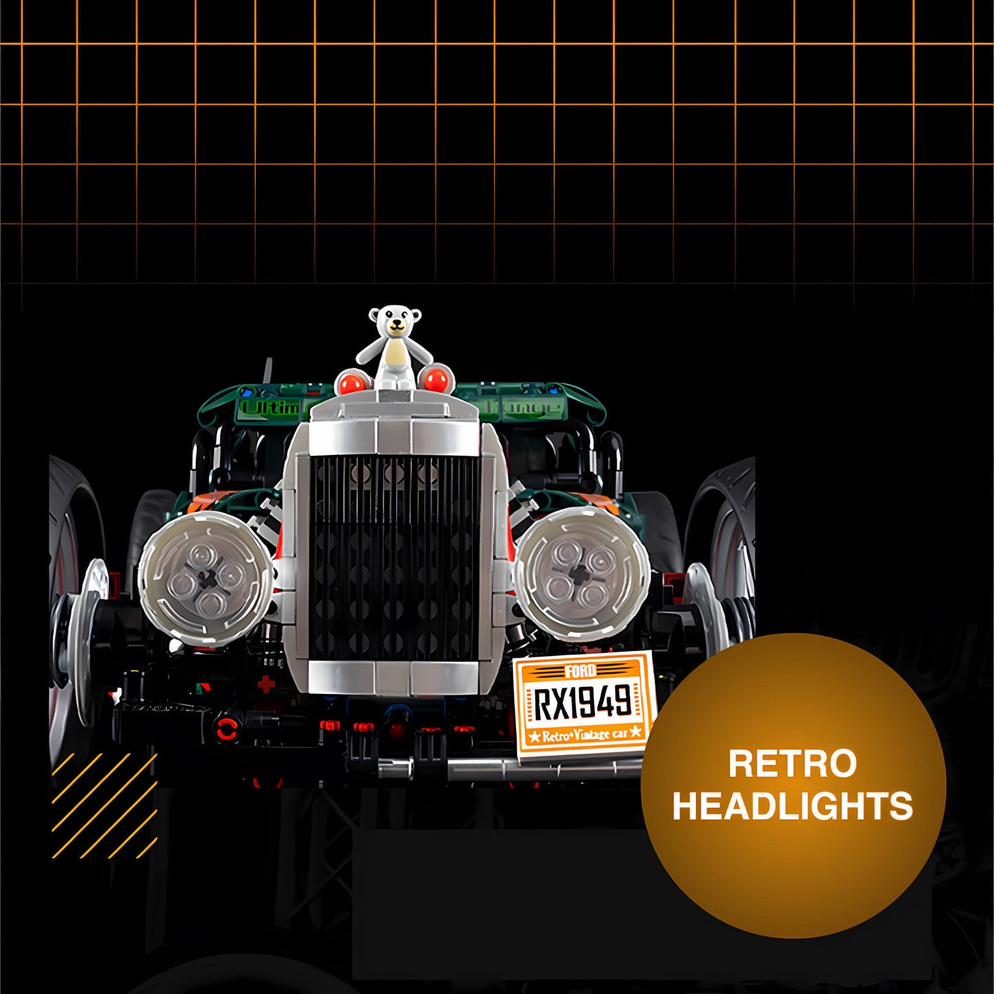 kbox 10509 madilied vehicle hot rod 1949 building blocks model toy car retro headlights
