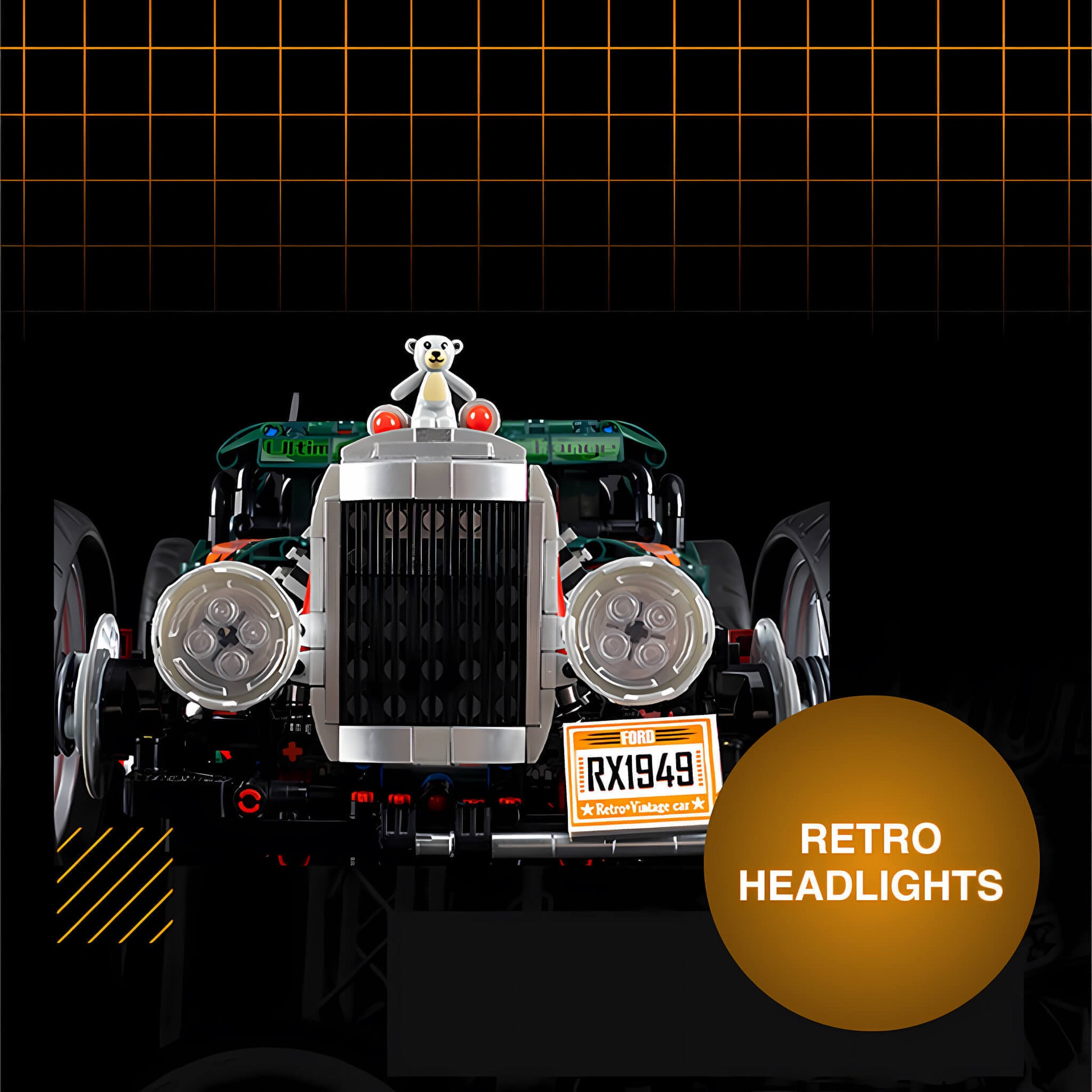 kbox 10509 madilied vehicle hot rod 1949 building blocks model toy car retro headlights