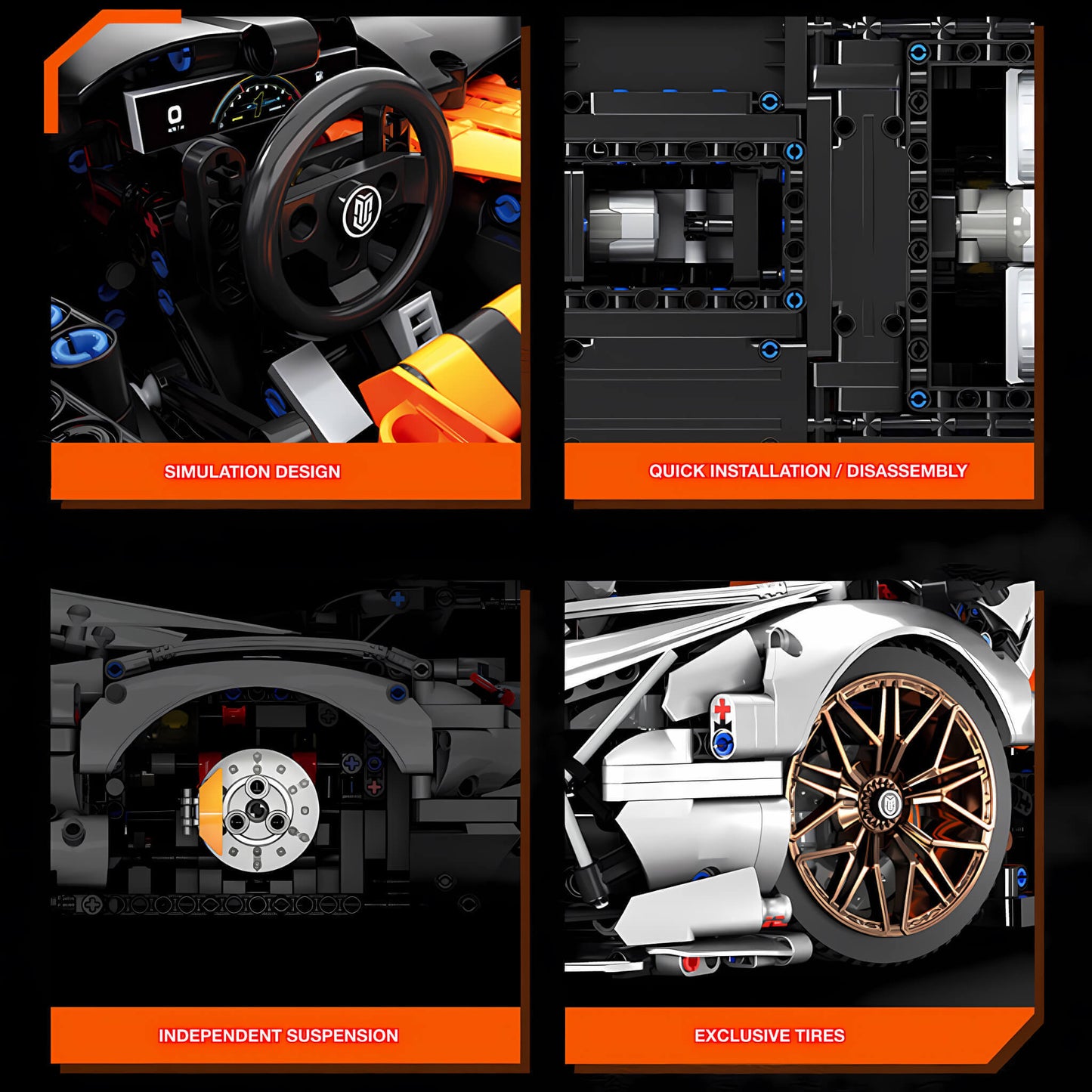 product details of moyu lamborghini svj building blocks model toy car simulation design and quick installation disassembly and independent suspension and exculsive tires