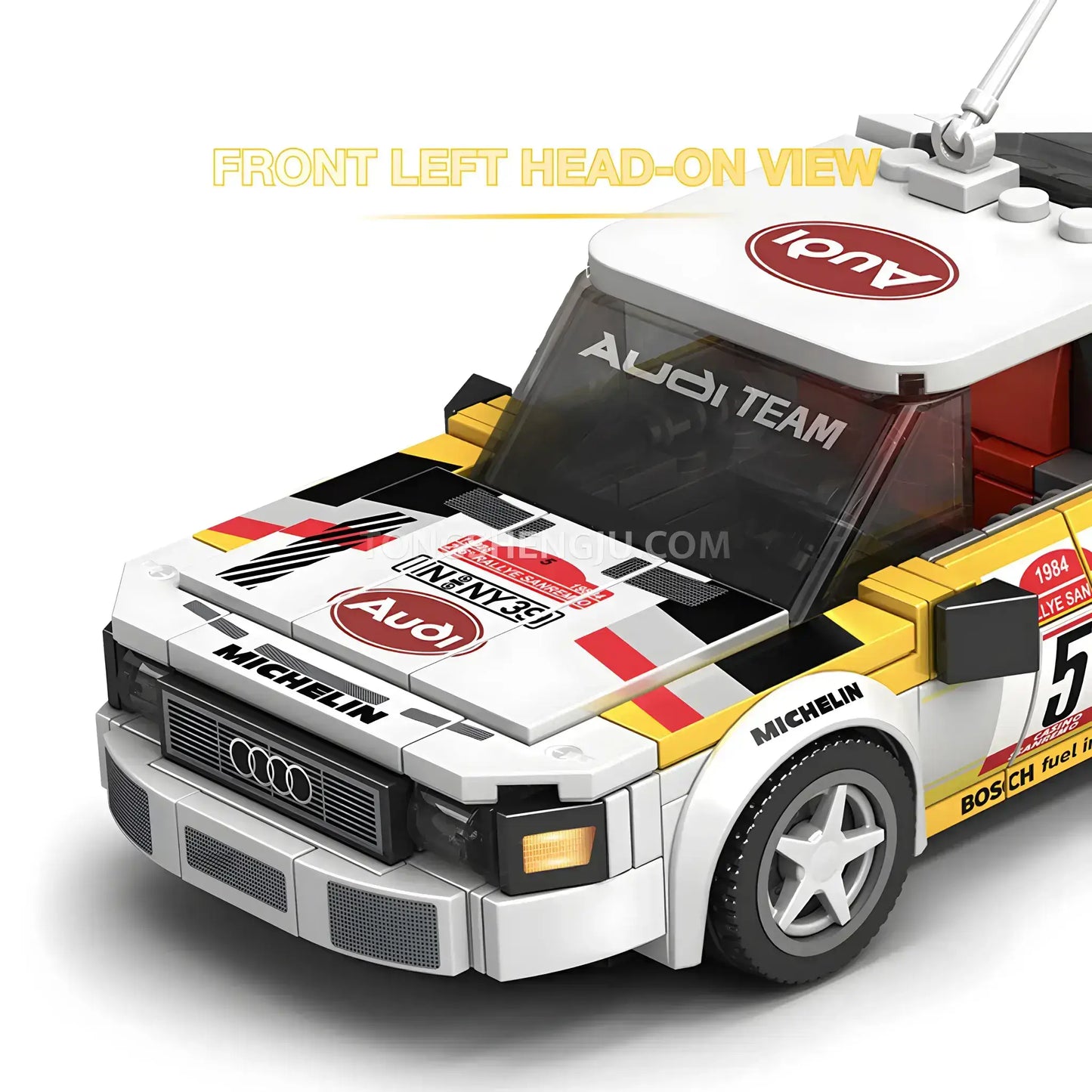 monte carlo front left head-on view of powerblock pb8812 wrc rally hb audi team sports car building blocks set model car