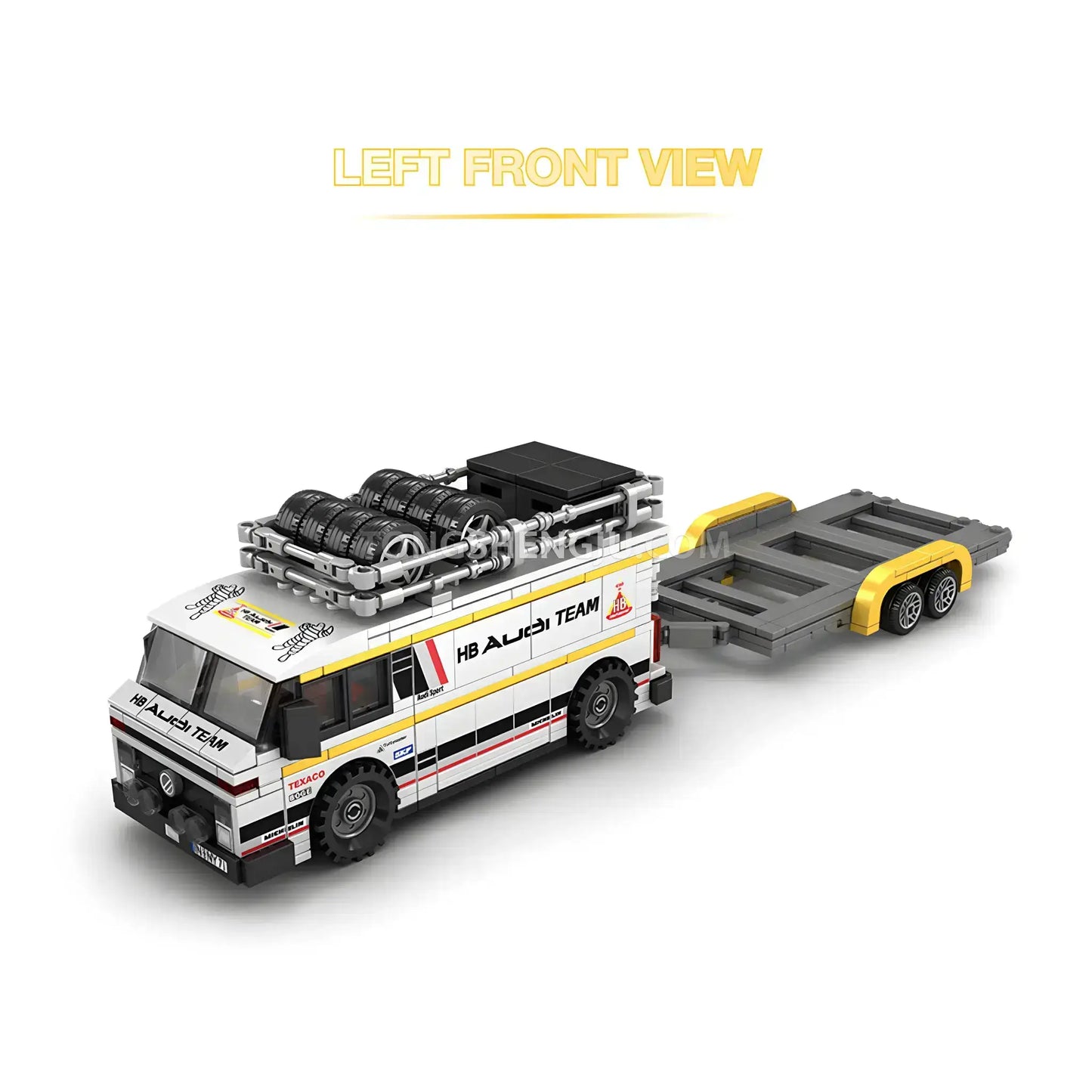 trailer left front view of powerblock pb8812 wrc rally hb audi team sports car building blocks set model car