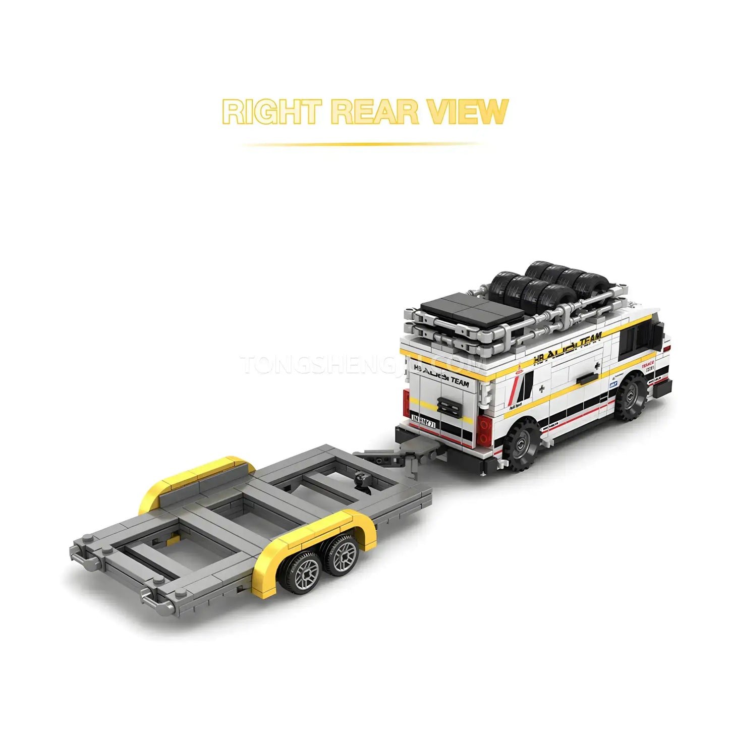 trailer right rear view of powerblock pb8812 wrc rally hb audi team sports car building blocks set model car