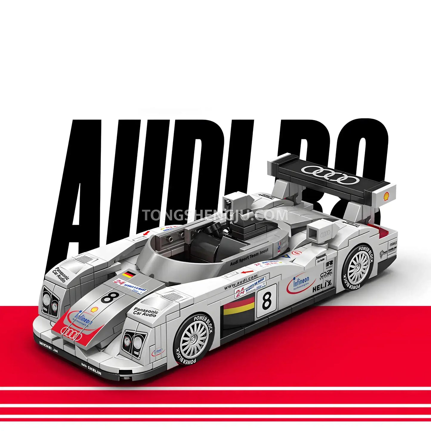 front view of happy build power block pb8813 audi r8 sports car building blocks set model car