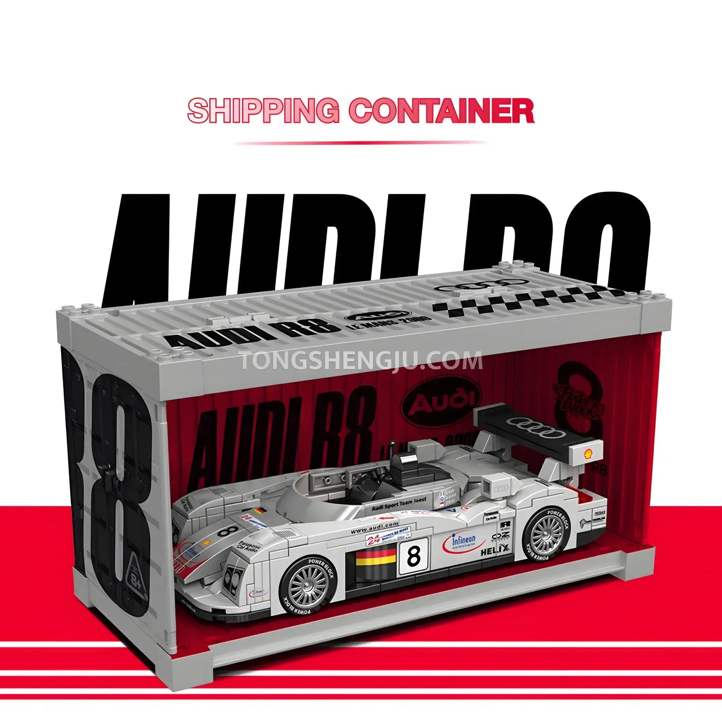 shipping container of happy build power block pb8813 audi r8 sports car building blocks set model car