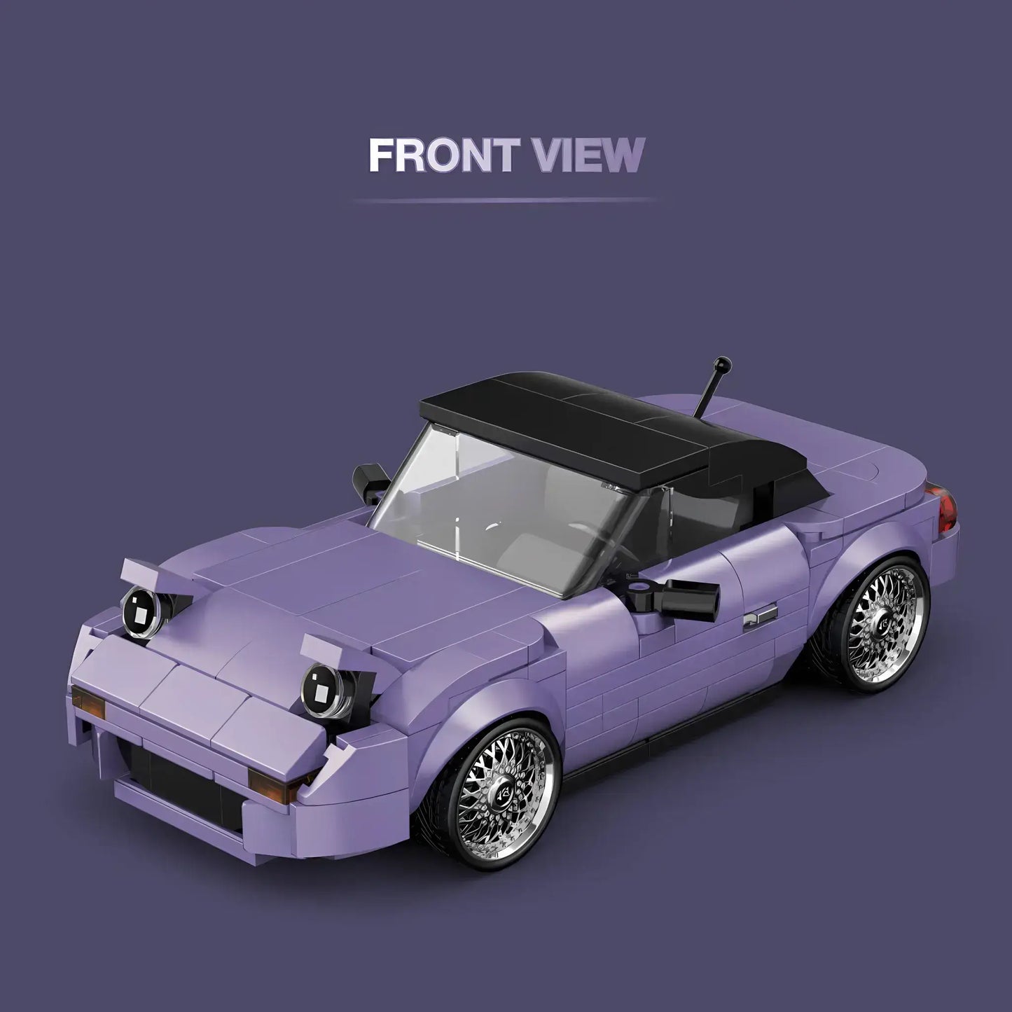 front view of happy build powerblock timeless series pb8817 mazda mx5 miyata sports car model building blocks set