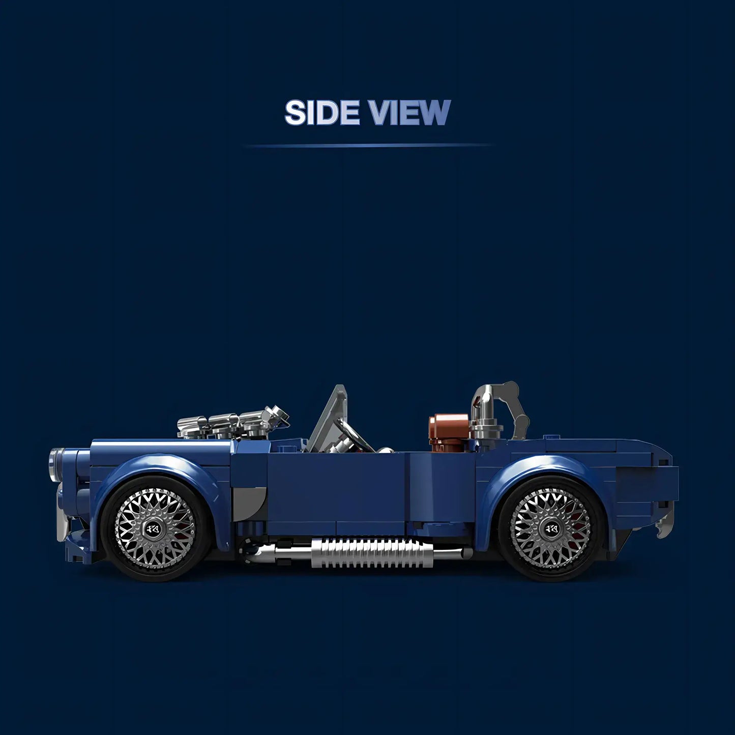side view of happy build powerblock timeless series pb8818 shellby cobra model car building blocks toy
