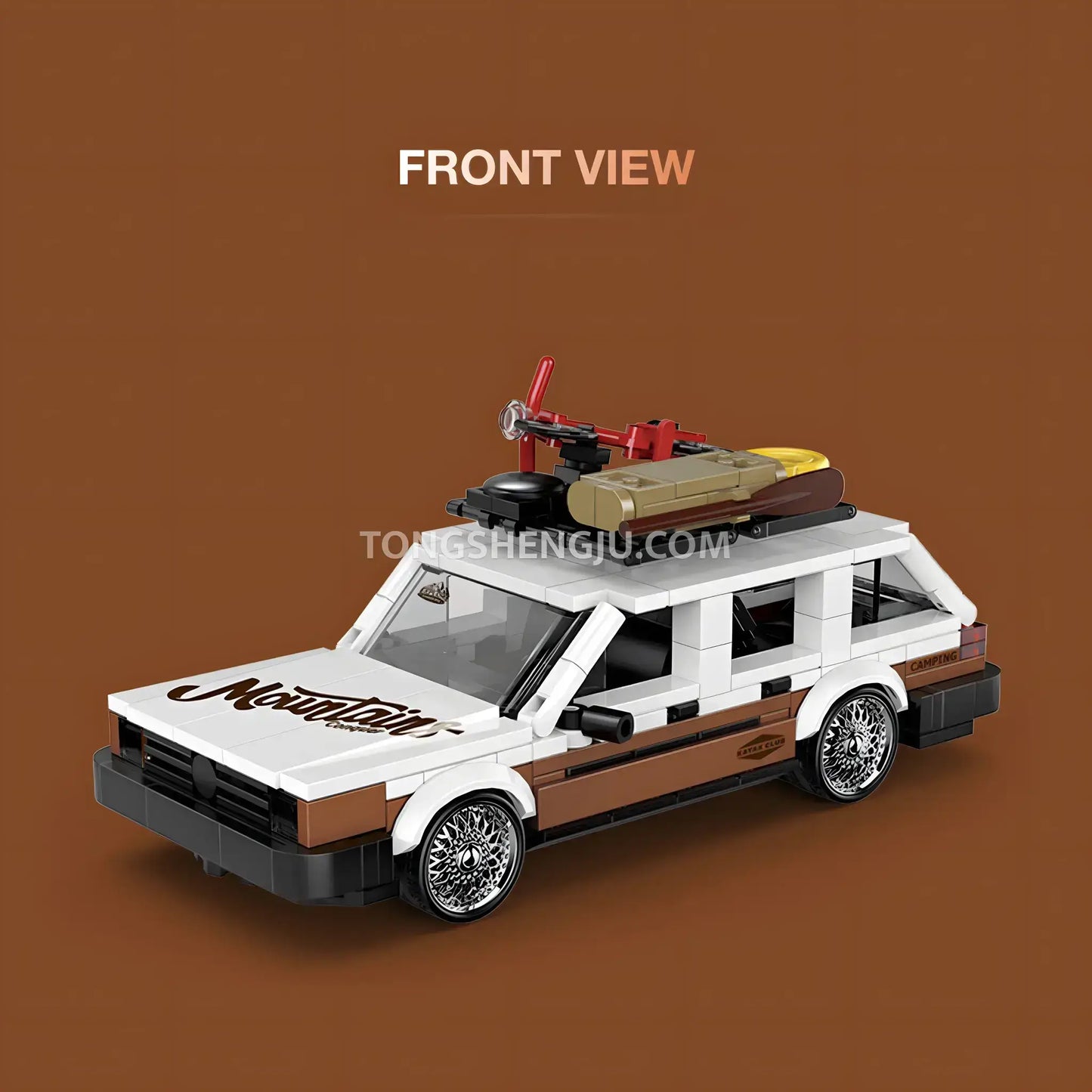 front view of happy build powerblock pb8824 santana station wagon sports car building blocks set model car