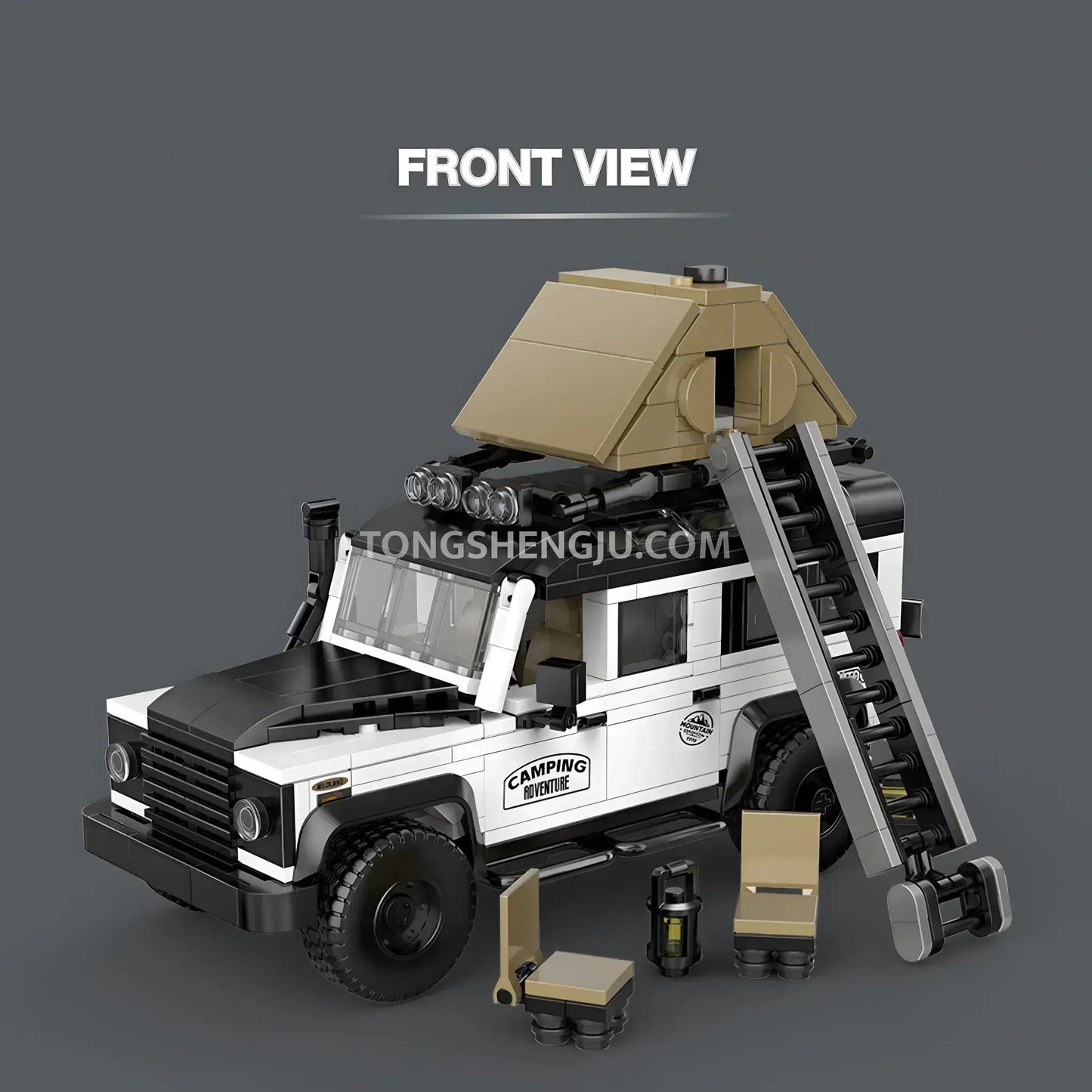 front view of happy build powerblock pb8825 landrover weishi off-road car building blocks set model car