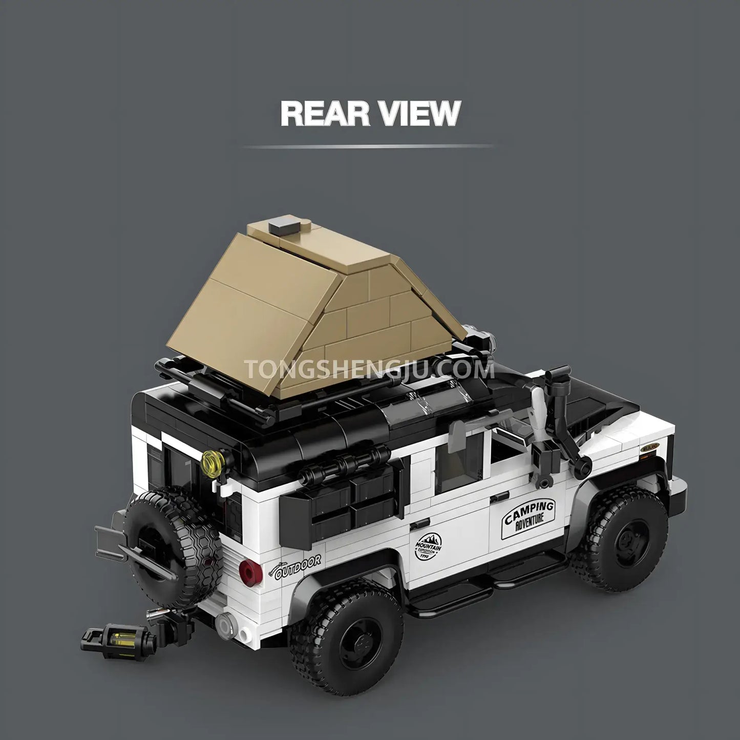 rear view of happy build powerblock pb8825 landrover weishi off-road car building blocks set model car