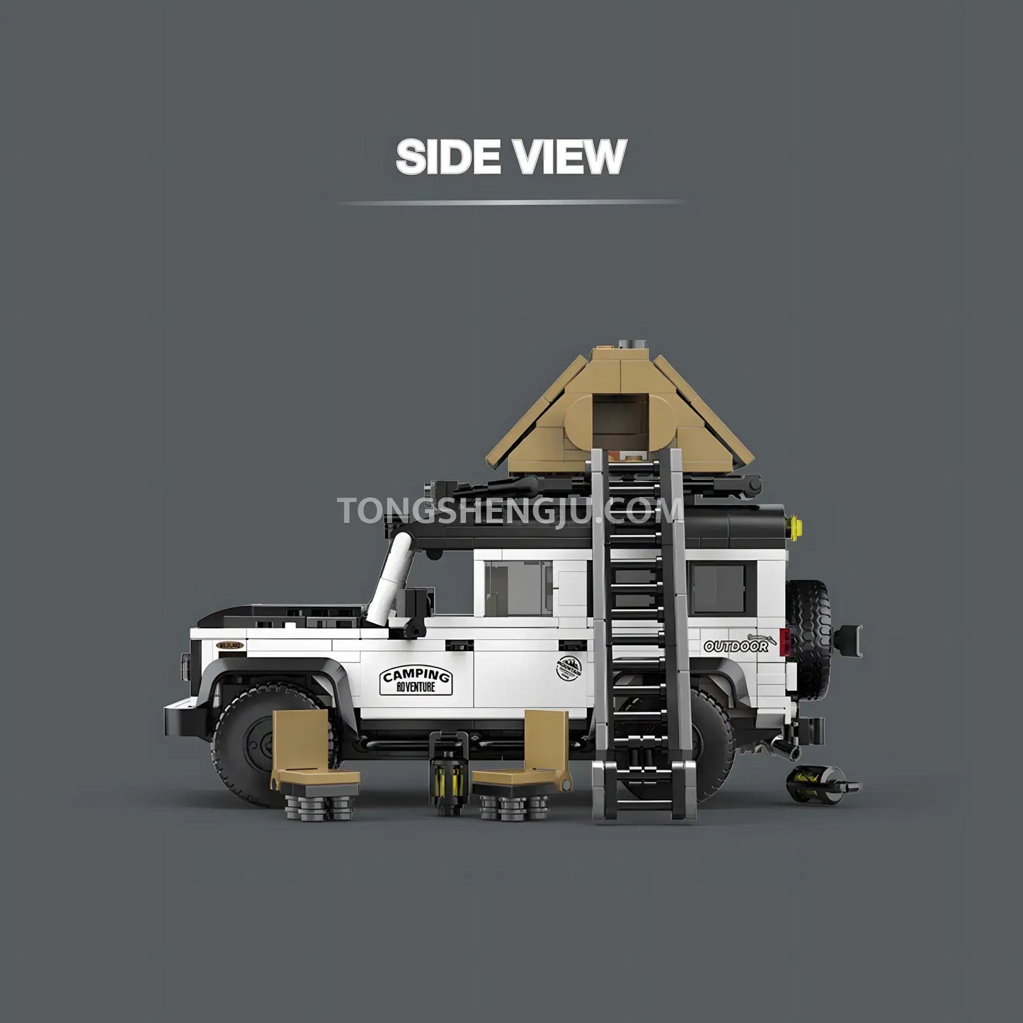 side view of happy build powerblock pb8825 landrover weishi off-road car building blocks set model car