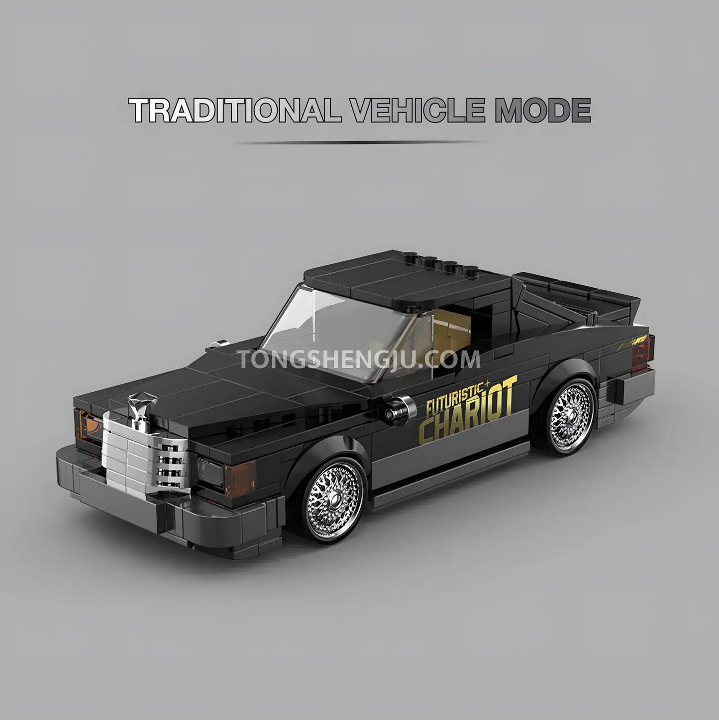 front view of happy build powerblock pb8827 futuristic chariot sports car building blocks set model car traditional vehicle mode