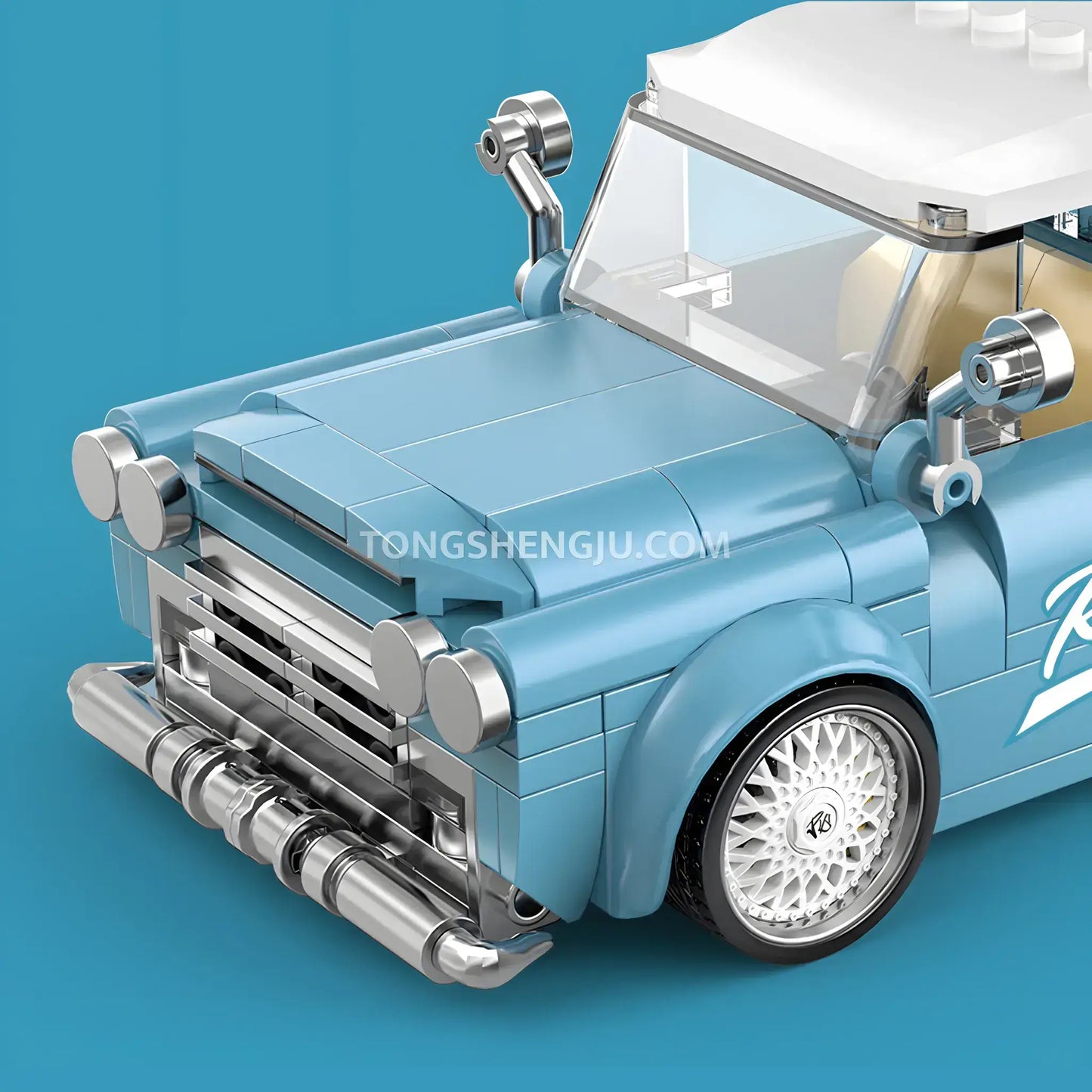 happy build power block pb8840 steel blue vintage car building blocks set model car front end