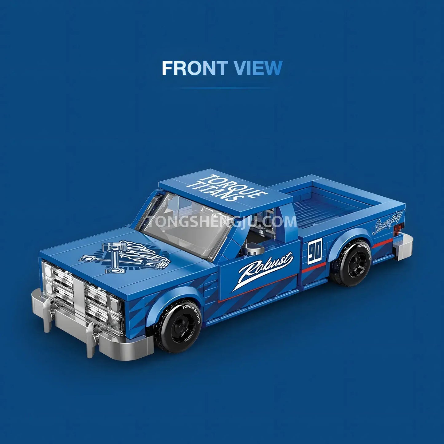 front view of happy build power block pb8841 street fury vintage pickup trucks building blocks set model car