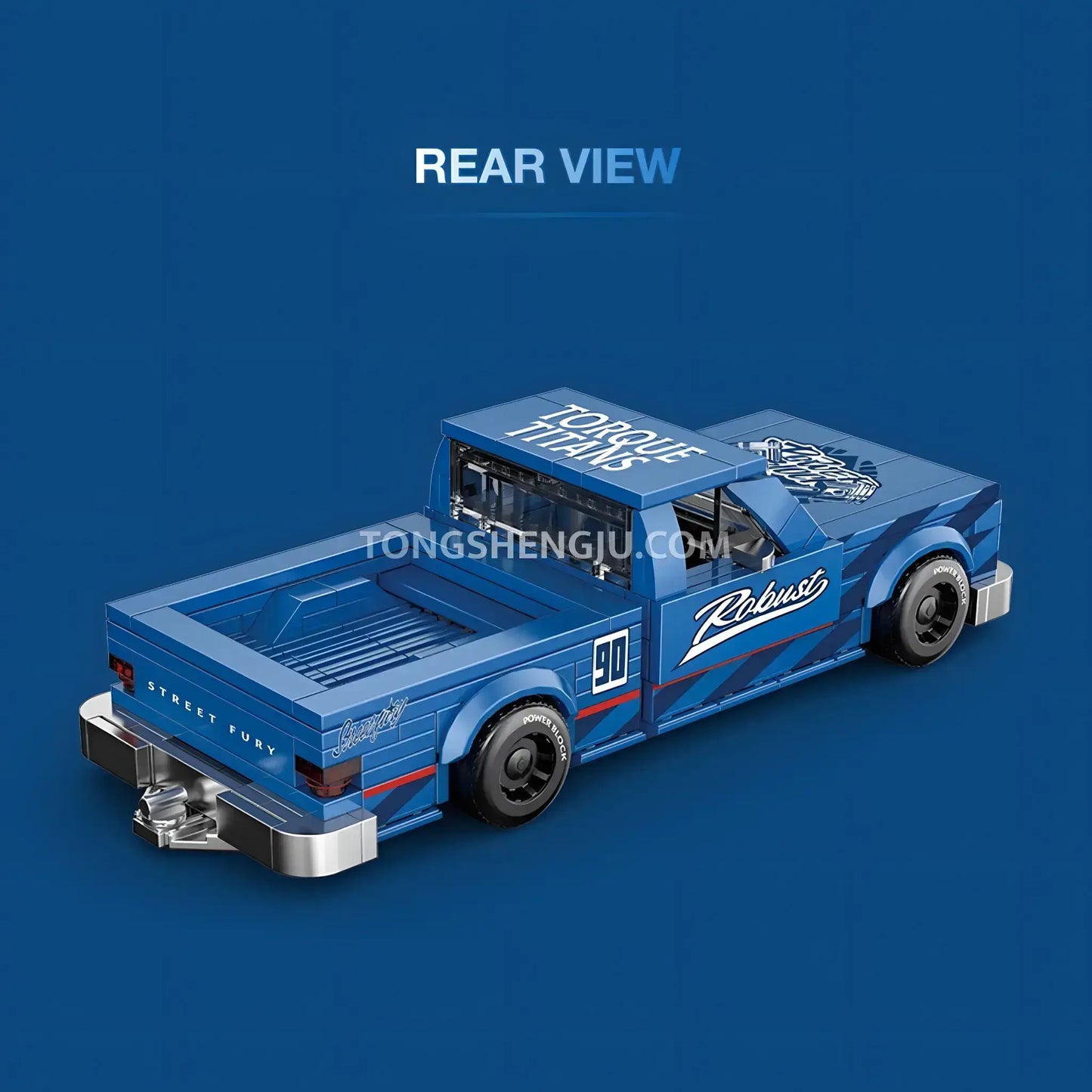 rear view of happy build power block pb8841 street fury vintage pickup trucks building blocks set model car