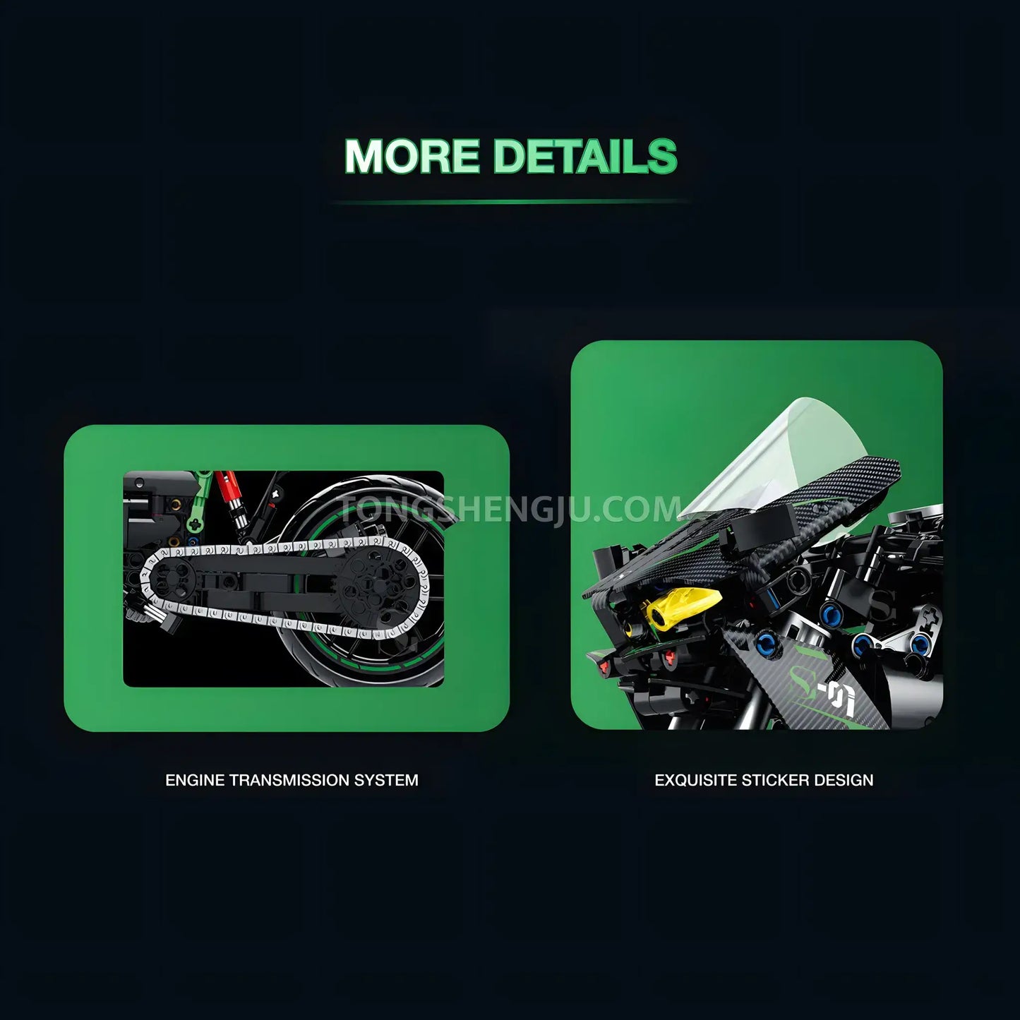 shuanggao 60532 kawasaki ninja h2r model motorcycle building blocks toy engine transmission system and exquisite sticker design