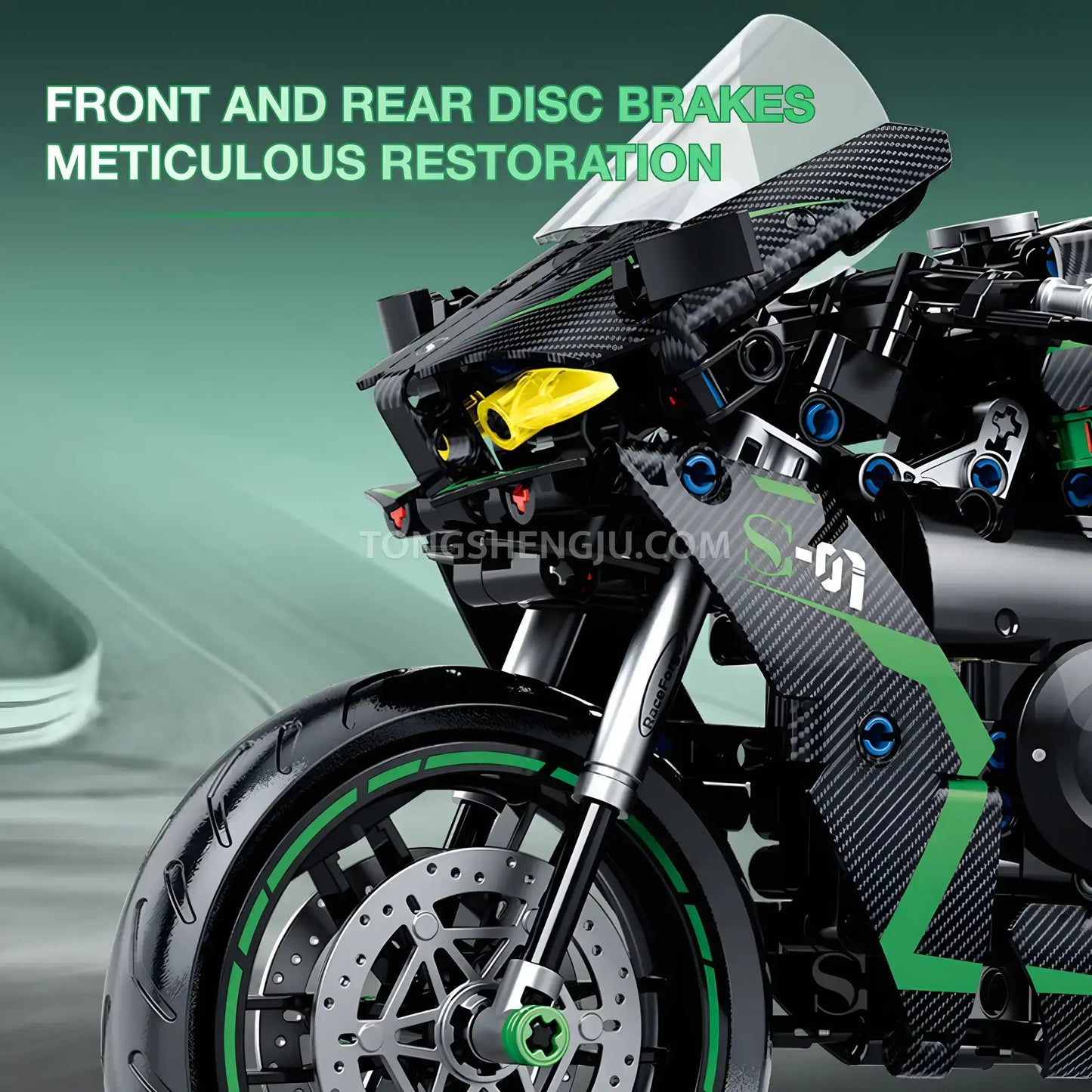 shuanggao 60532 kawasaki ninja h2r model motorcycle building blocks toy front and rear disc brakes
