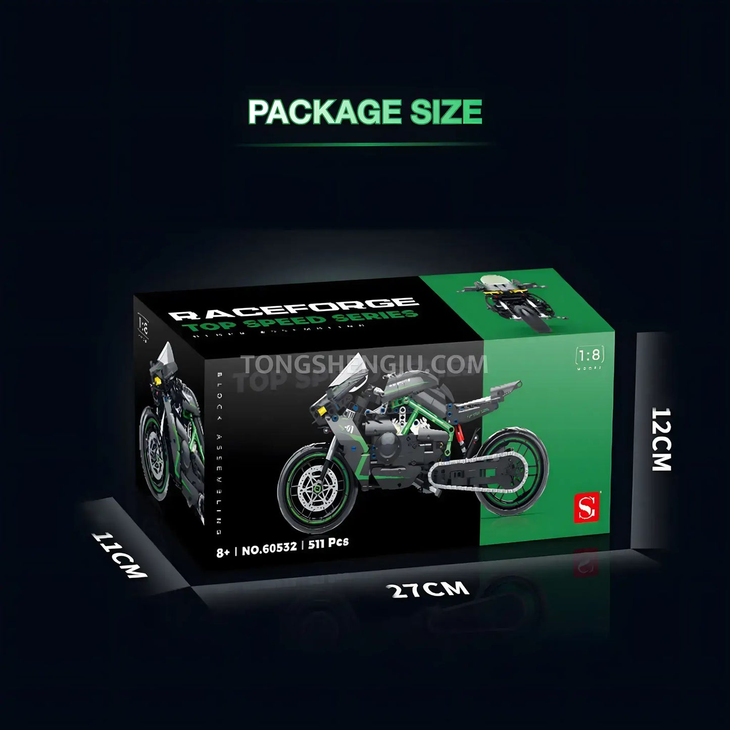 package size of shuanggao 60532 kawasaki ninja h2r model motorcycle building blocks toy