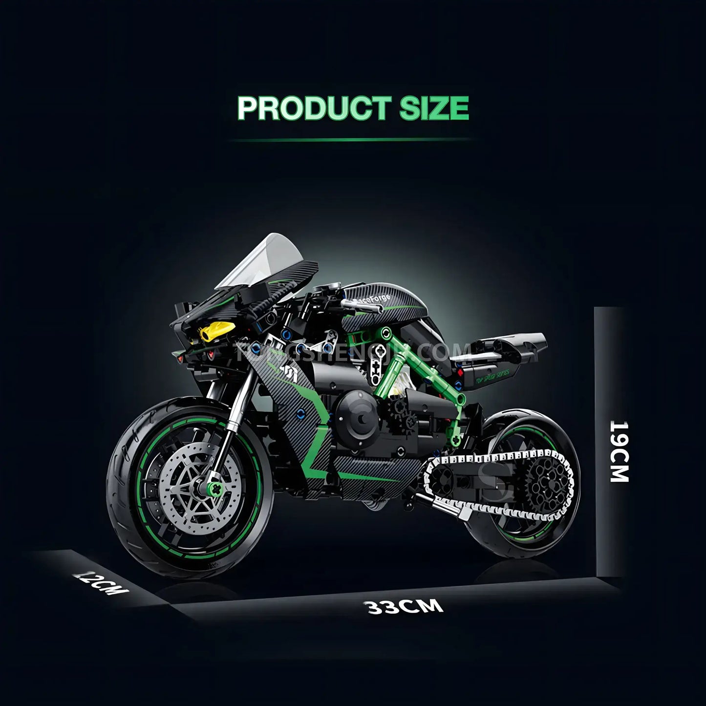 product size of shuanggao 60532 kawasaki ninja h2r model motorcycle building blocks toy