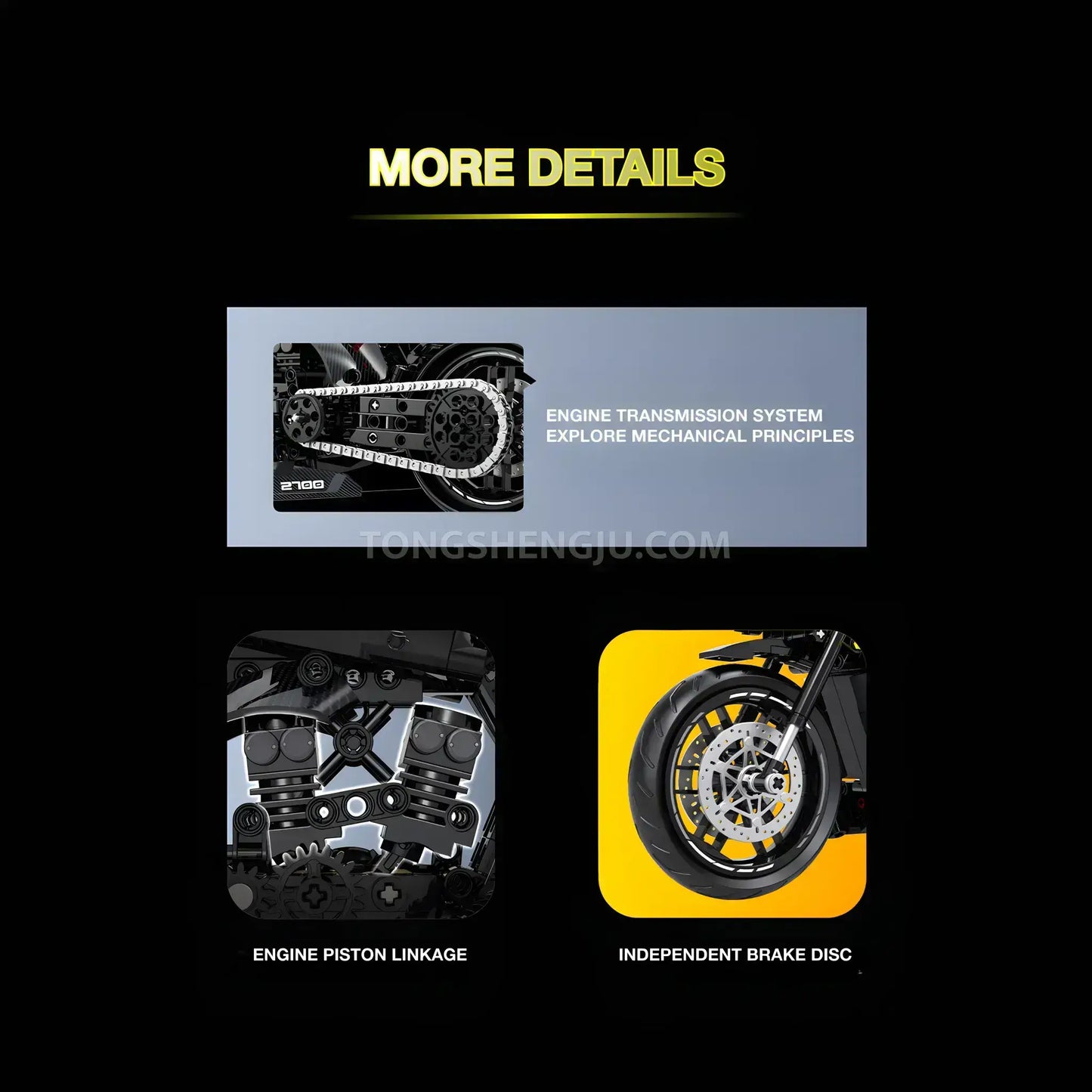 shuanggao 60533 yamaha vmax model motorcycle building blocks toy engine-piston linkage and independent brake disc