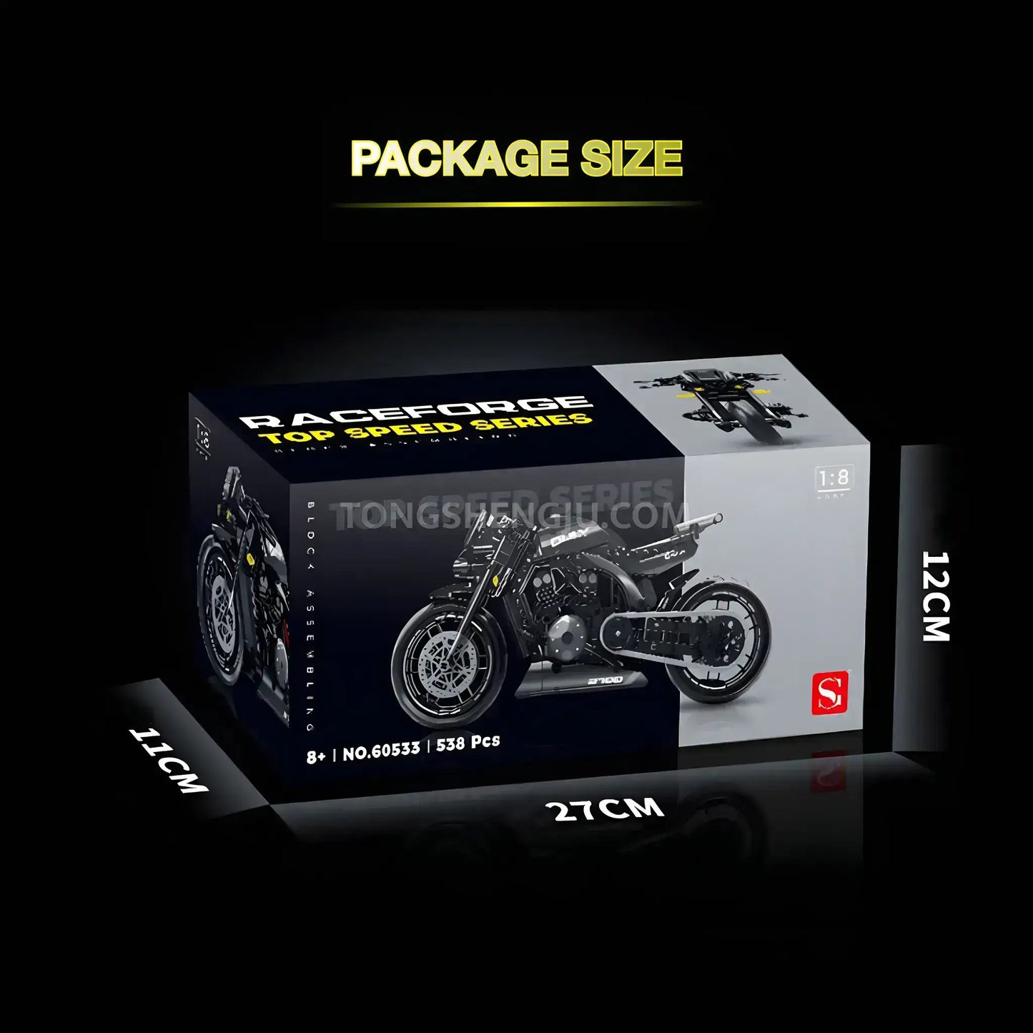 package size of shuanggao 60533 yamaha vmax model motorcycle building blocks toy