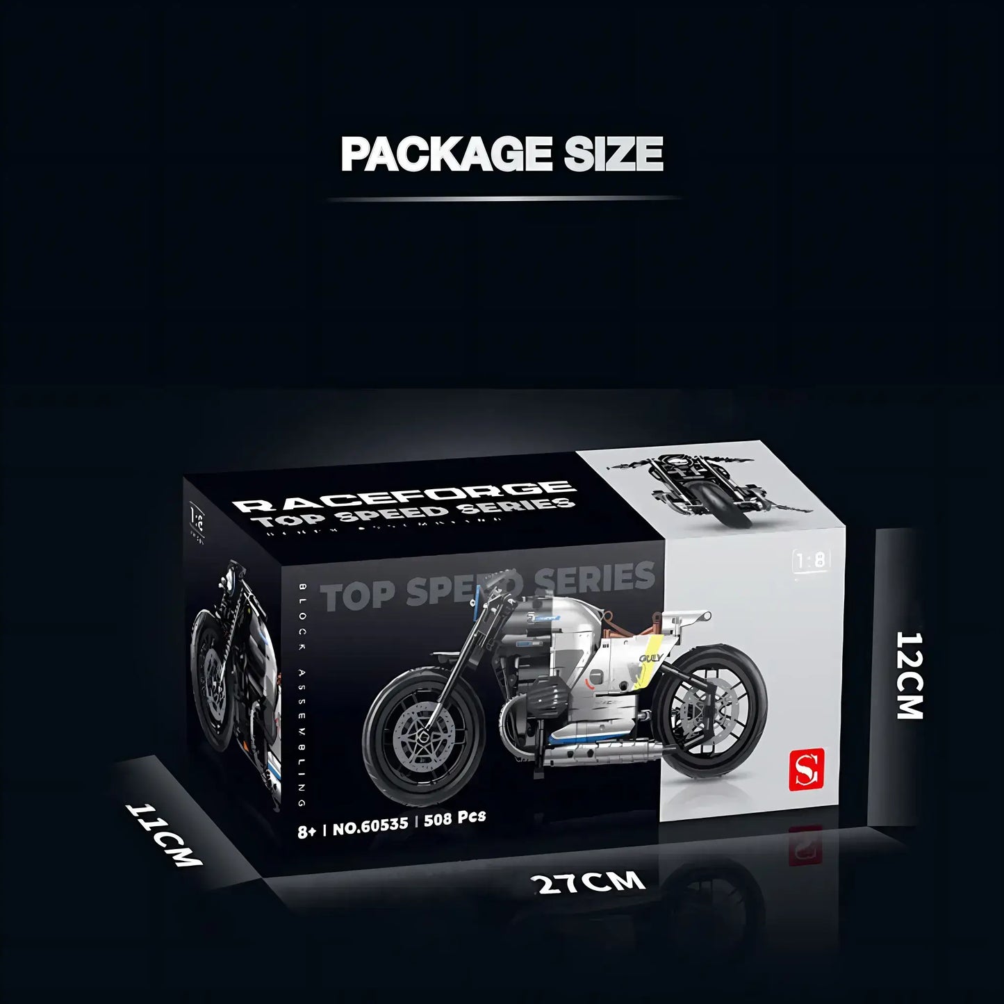 package size of shuanggao 60535 bmw r18 model motorcycle building blocks toy