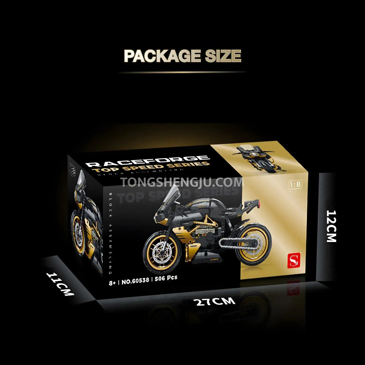 package size of shuanggao 60538 mv agusta technic motorcycle building blocks set model motorcyle