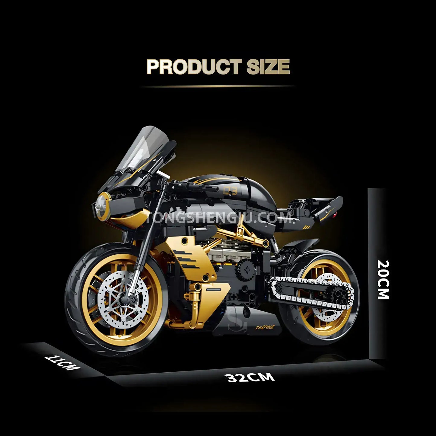 product size of shuanggao 60538 mv agusta technic motorcycle building blocks set model motorcycle