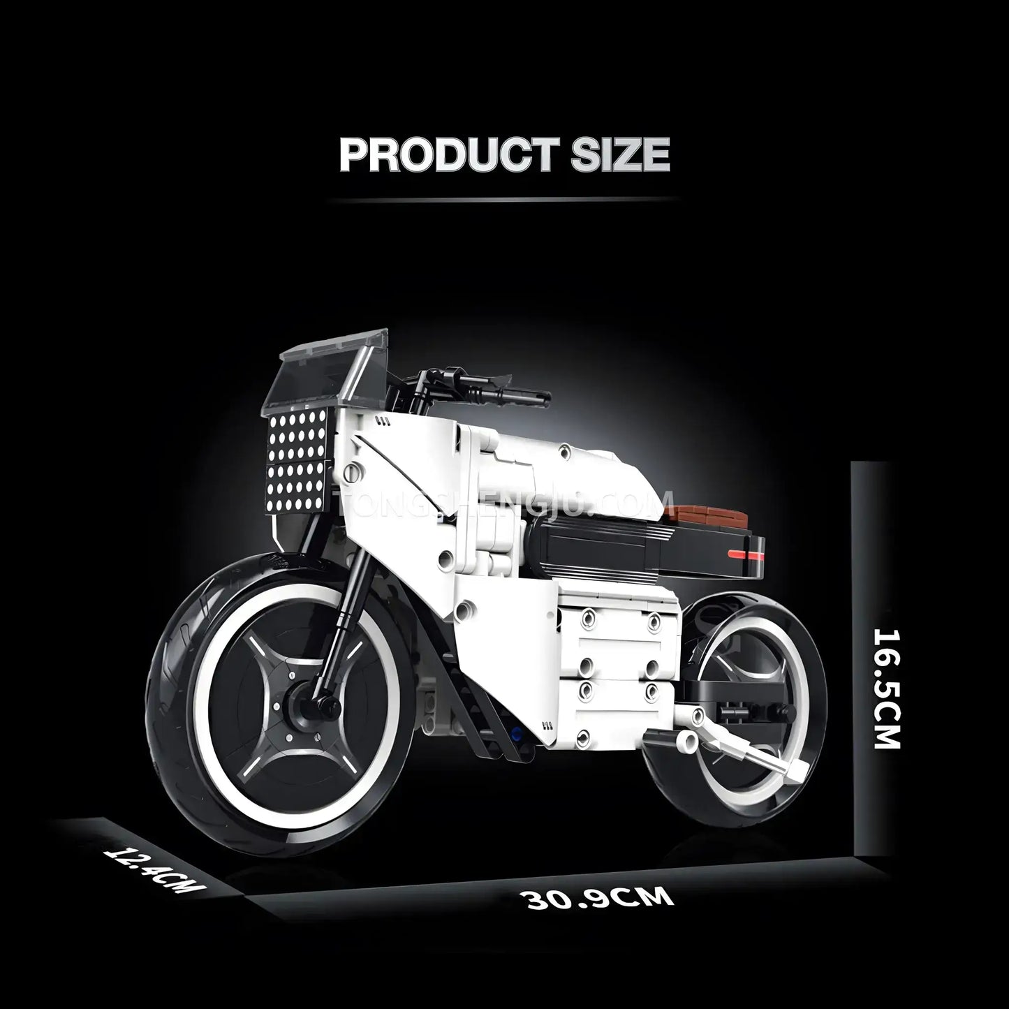 product size of shuanggao 60539 porsche 619 technic motorcycle building blocks set model motorcycle