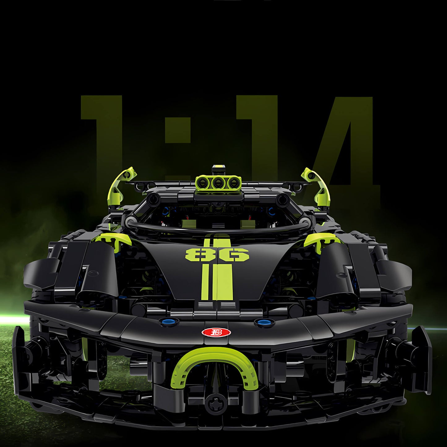 front view of 1:14 shuanggao bugatti v16 building blocks model toy car