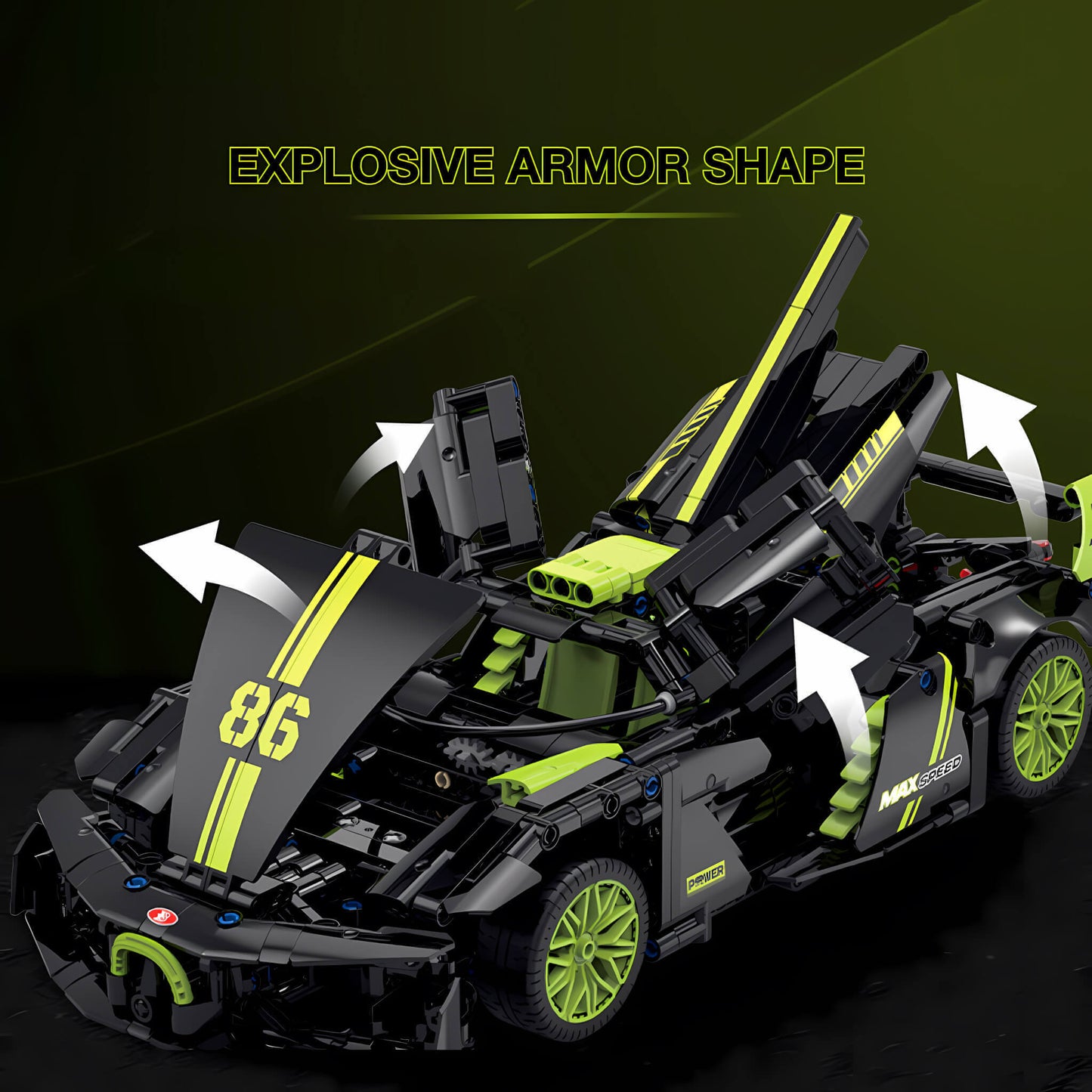 shuanggao bugatti v16 building blocks model toy car explosive armor shape