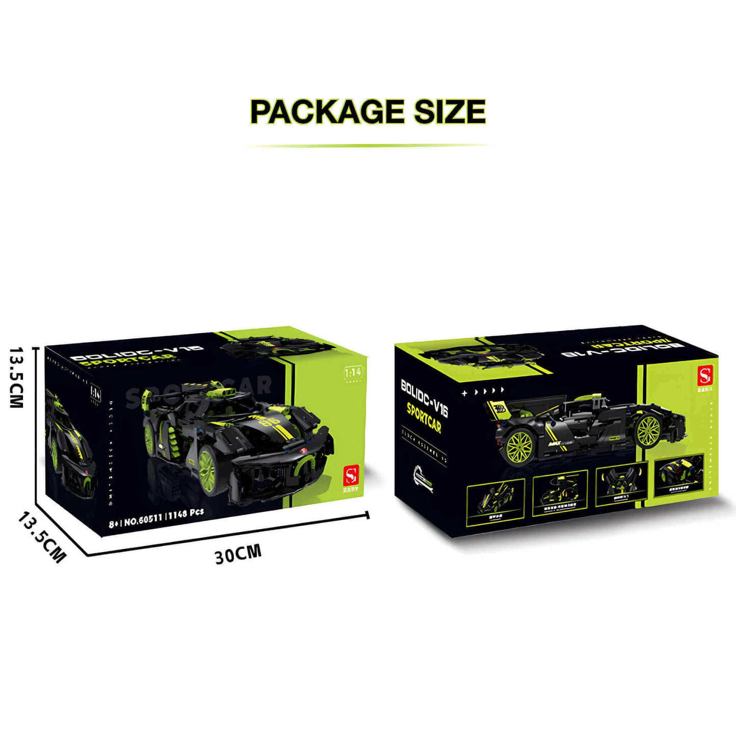 package size of shuanggao bugatti v16 building blocks model toy car