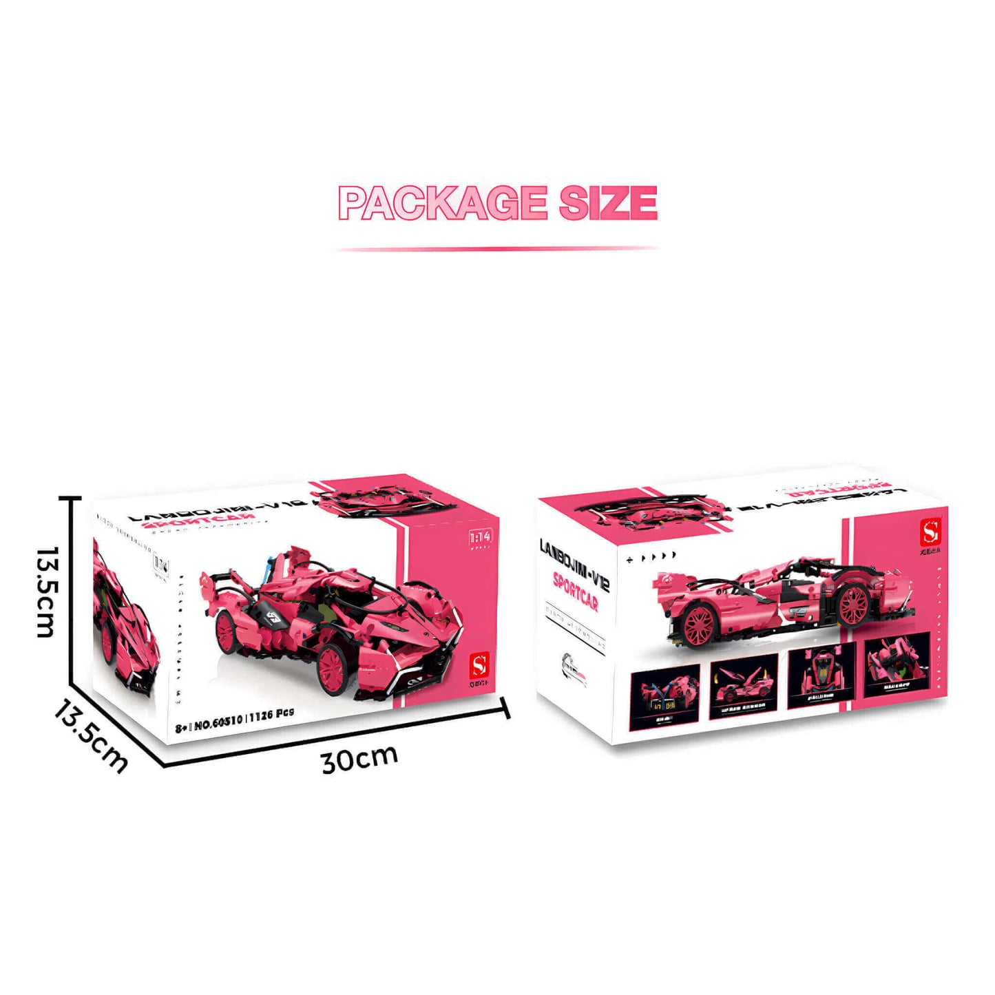 package size of shuanggao lamborghini v12 building blocks model toy car