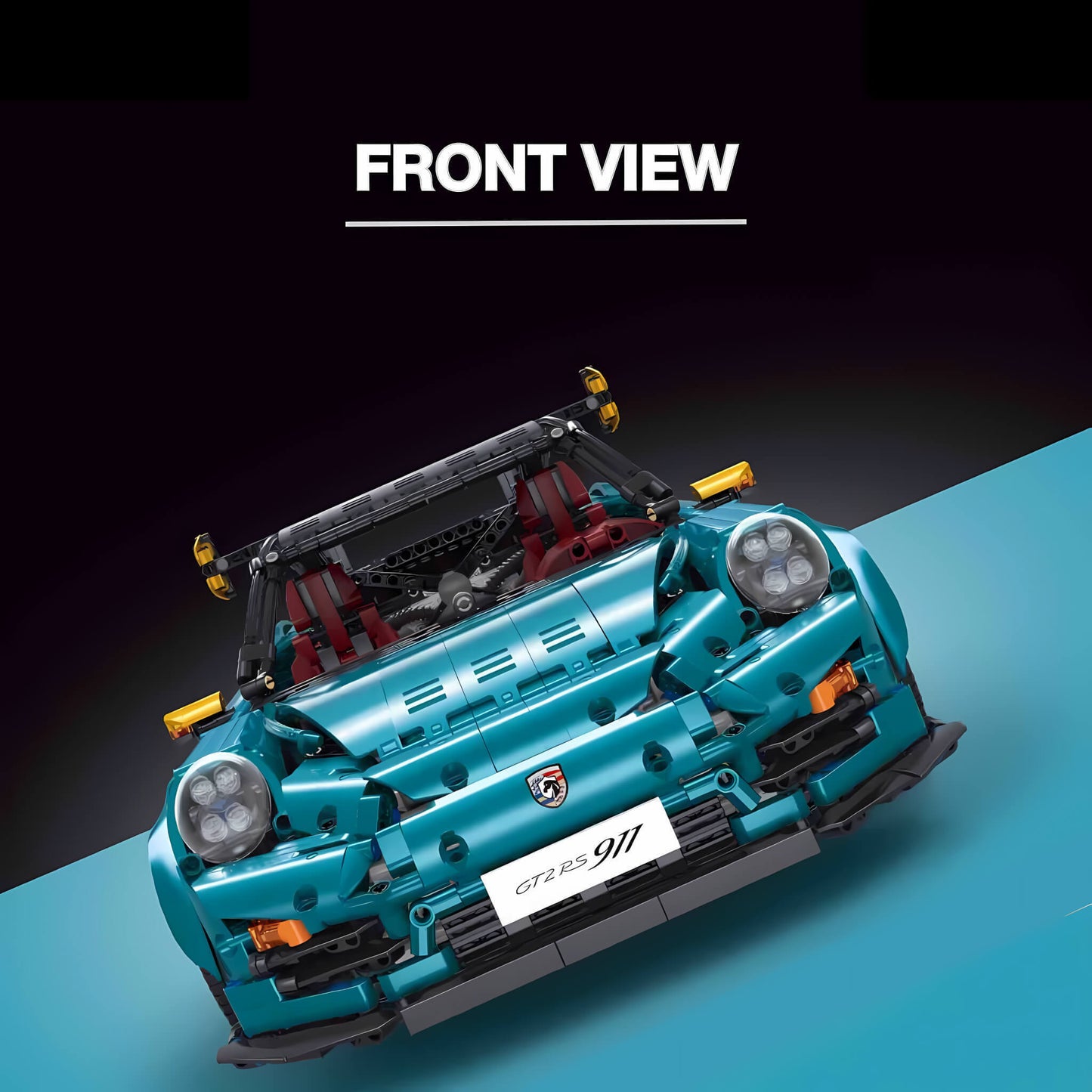 front view of taigaole blue 911 gt2rs building blocks model toy car